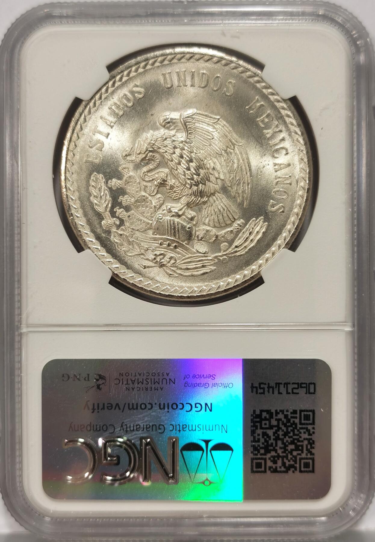 【麦稀奇世界钱币展】博洋堂“流萤染夏”六月精品专场暨第081期（全场包邮） NGC MS66 墨西哥1948年玛雅人5比索银币，卷拆第二天送评，超棒的BU品相