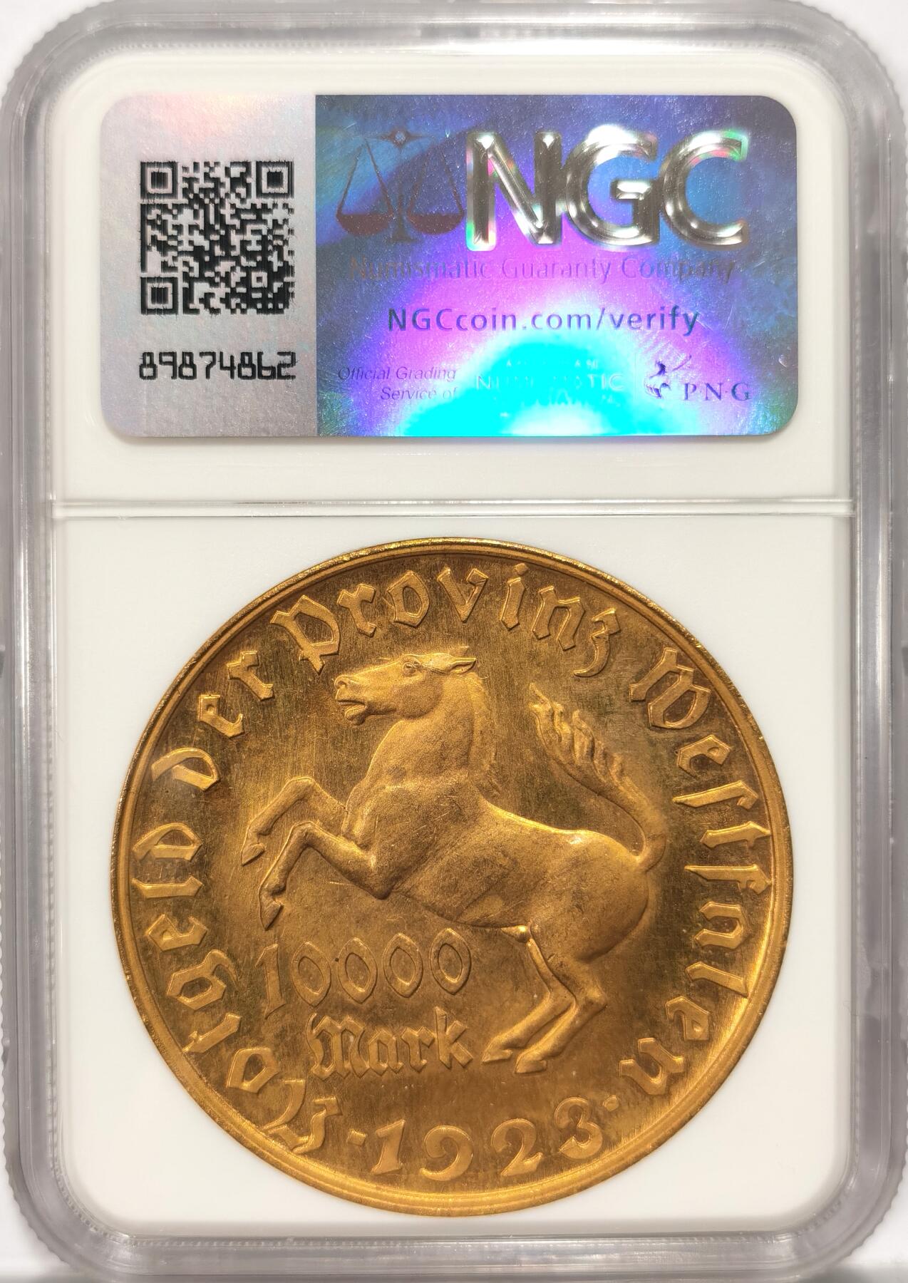 【麦稀奇世界钱币展】博洋堂“流萤染夏”六月精品专场暨第081期（全场包邮） NGC MS64 德国1923年10000马克大马币