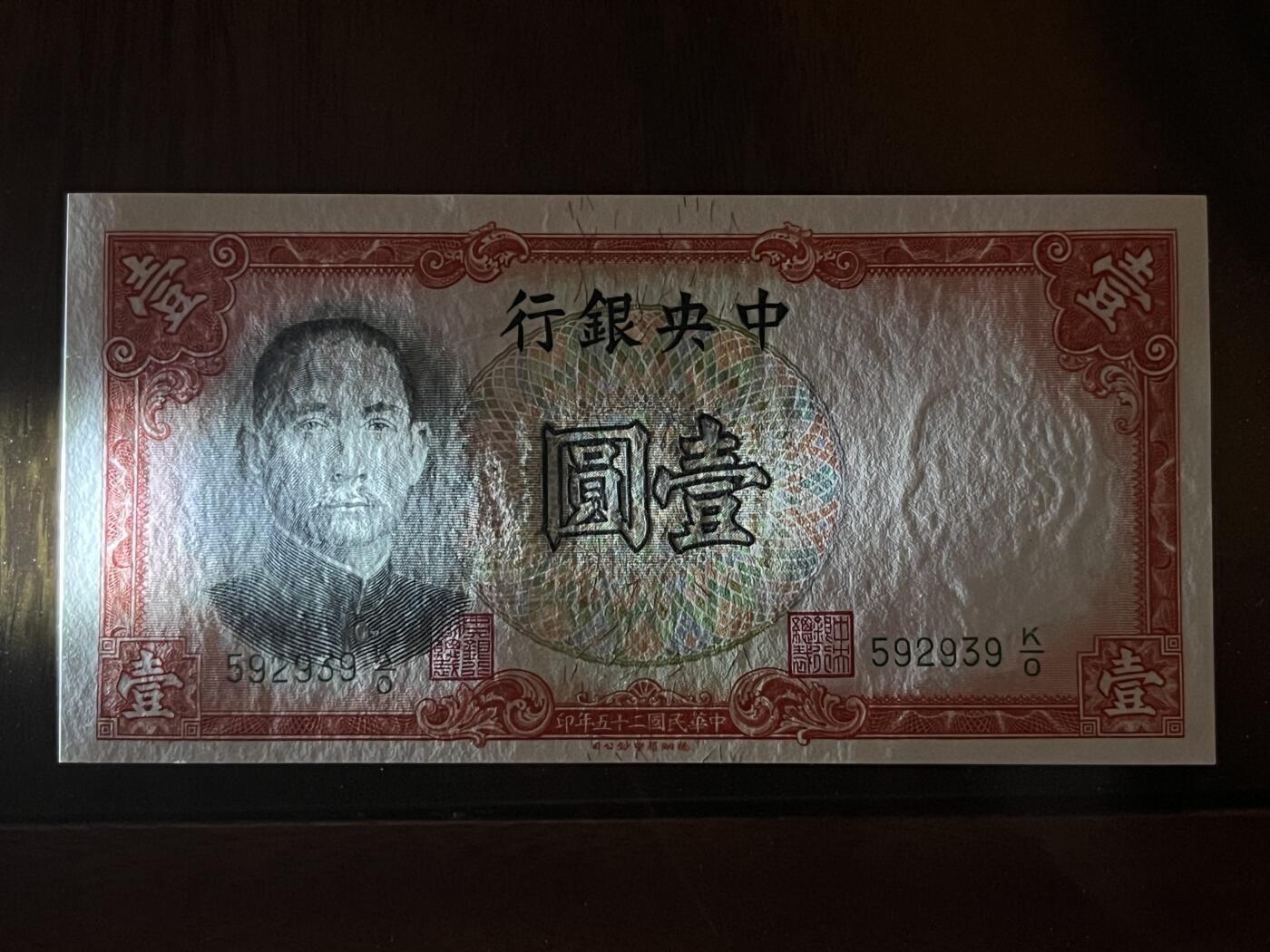 历代纸钞专场第2期 民国二十五年中央银行壹圆德纳罗版，全新原票。