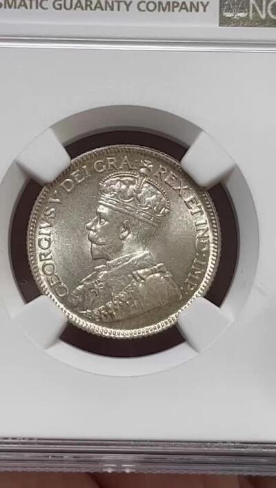 NGC-MS65 1919英属塞浦路斯乔五9皮阿斯特银币 顶级品