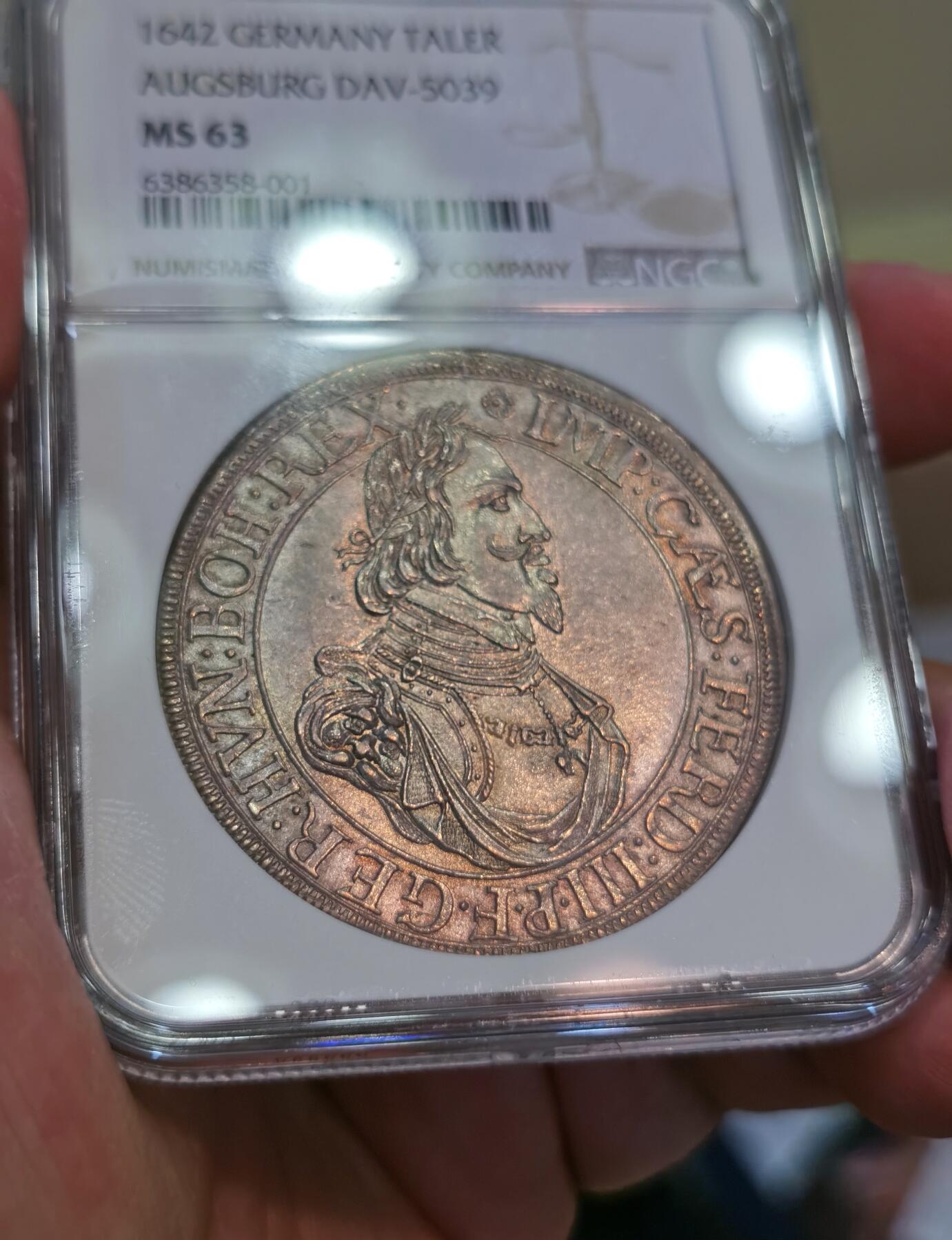 【麦稀奇世界钱币展】博洋堂“流萤染夏”六月精品专场暨第081期（全场包邮） NGC MS63 神罗德国奥格斯堡1642年景观泰勒 大热门景观老泰勒 高分很少