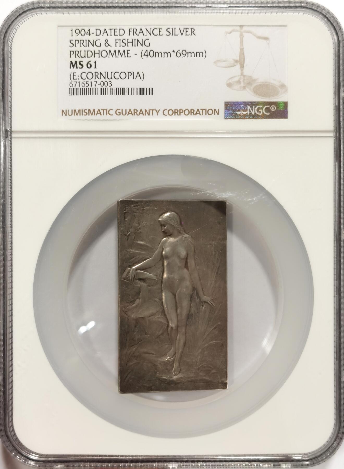 【麦稀奇世界钱币展】博洋堂“流萤染夏”六月精品专场暨第081期（全场包邮） 1904年法国溪边少女银章，NGC MS61，40*69mm