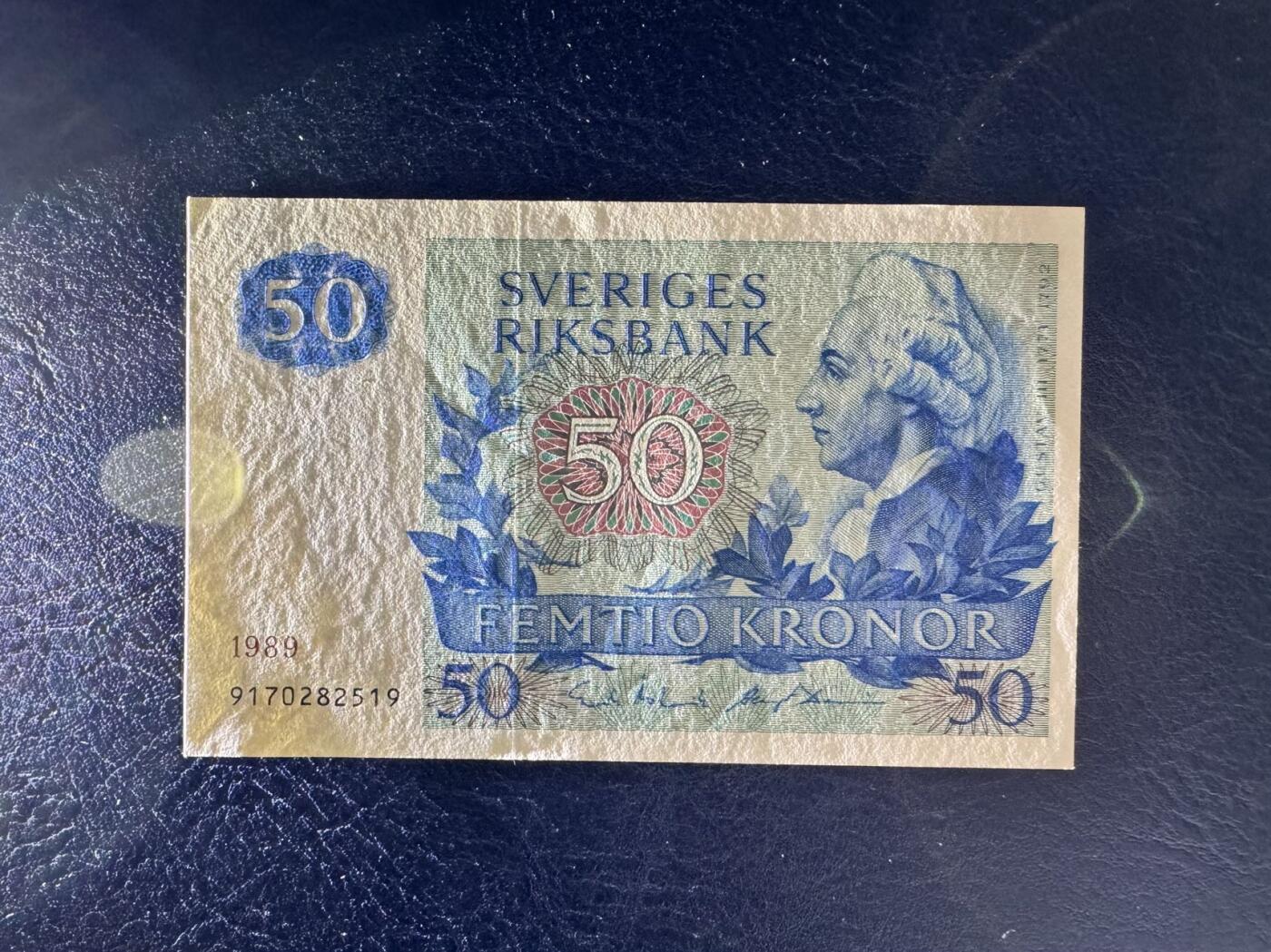 收藏联盟Quantum Auction 第353期拍卖  瑞典1989年50克朗 品相UNC- 号码全程无4