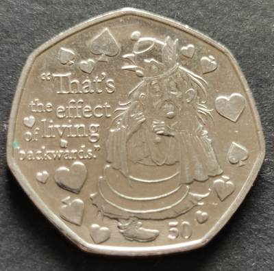 外国散币20240615场次（中拍皆有赠品），每周两拍，可寄存 - 英属马恩岛爱丽丝梦游仙境-白皇后50便士纪念币