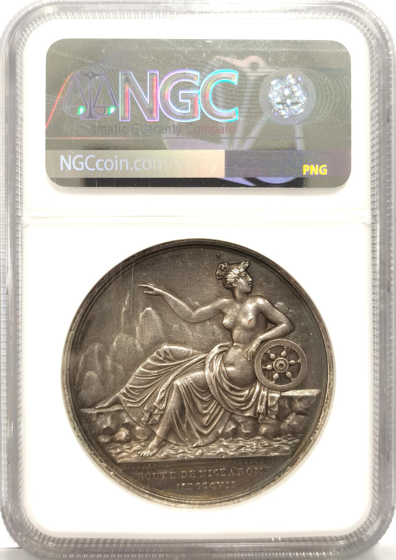 【麦稀奇世界钱币展】博洋堂“流萤染夏”六月精品专场暨第081期（全场包邮） NGC UNCD 法国1807年拿破仑镀银铜章，原铸少见品种，从尼斯到罗马的开通纪念
