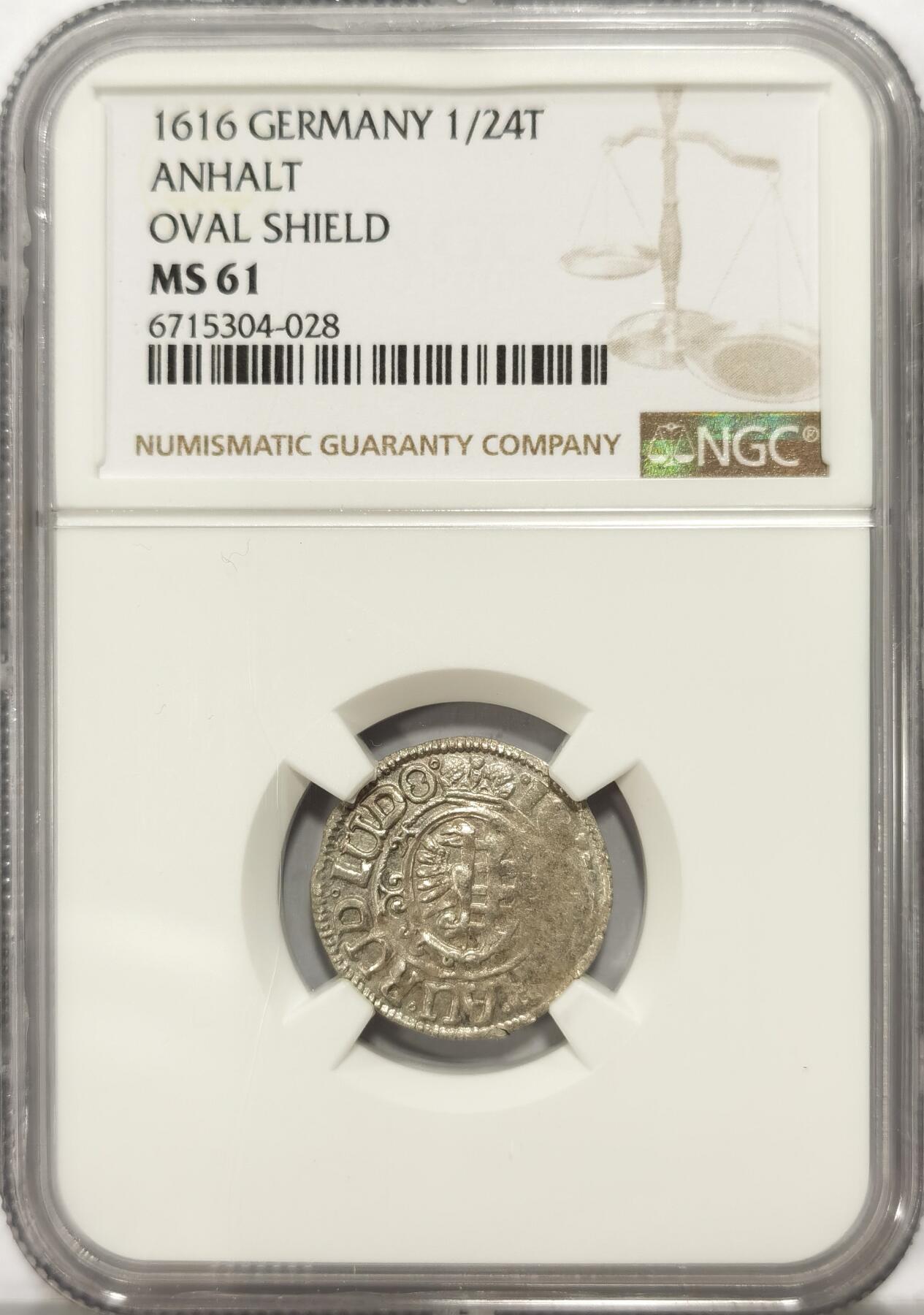 【麦稀奇世界钱币展】博洋堂“流萤染夏”六月精品专场暨第081期（全场包邮） NGC MS61 冠军分！德国安哈尔特1616年1/24泰勒银币