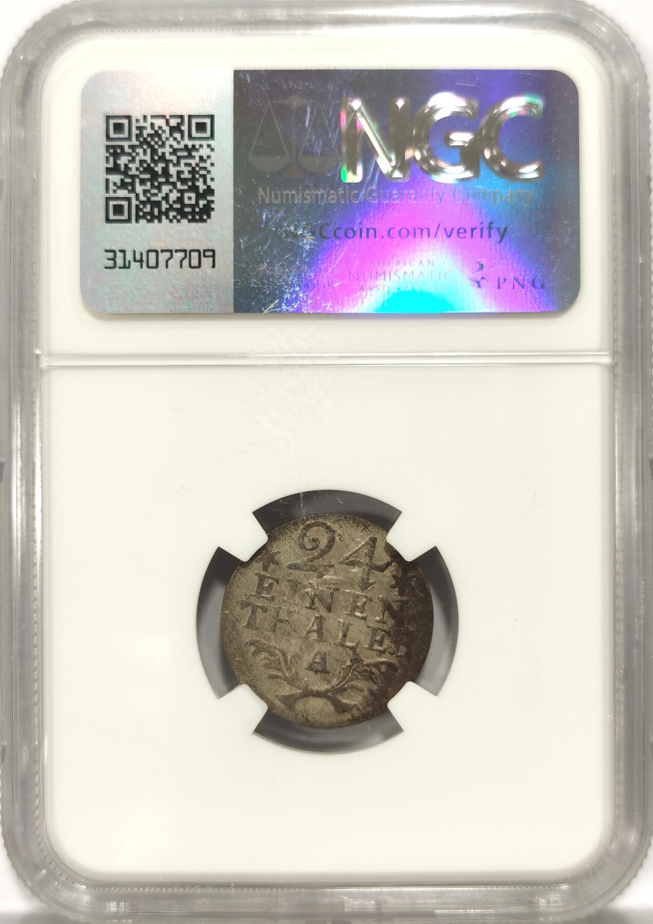 【麦稀奇世界钱币展】博洋堂“流萤染夏”六月精品专场暨第081期（全场包邮） NGC MS62 德国普鲁士1783年1/24泰勒银币