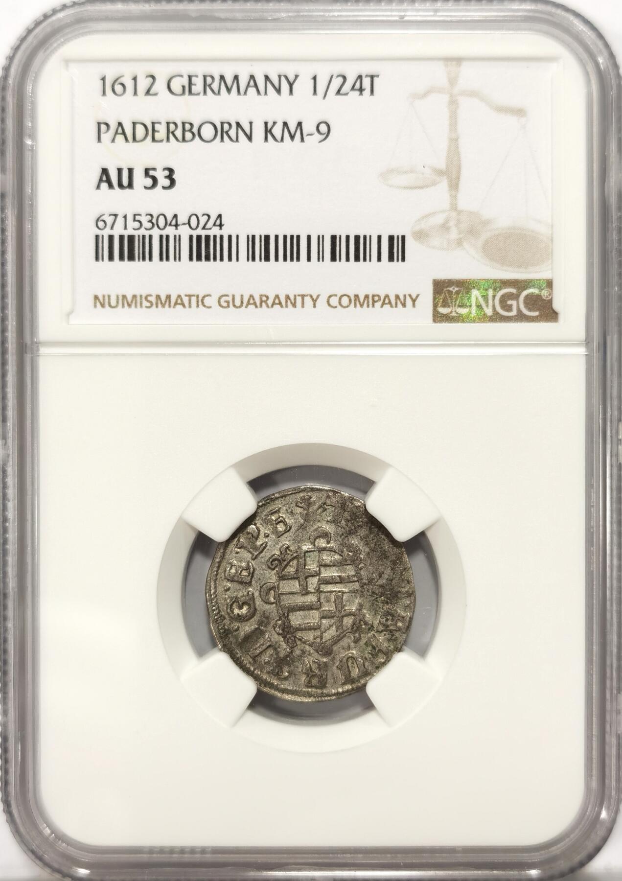 【麦稀奇世界钱币展】博洋堂“流萤染夏”六月精品专场暨第081期（全场包邮） NGC AU53 冠军分！德国帕德博恩1612年1/24泰勒银币