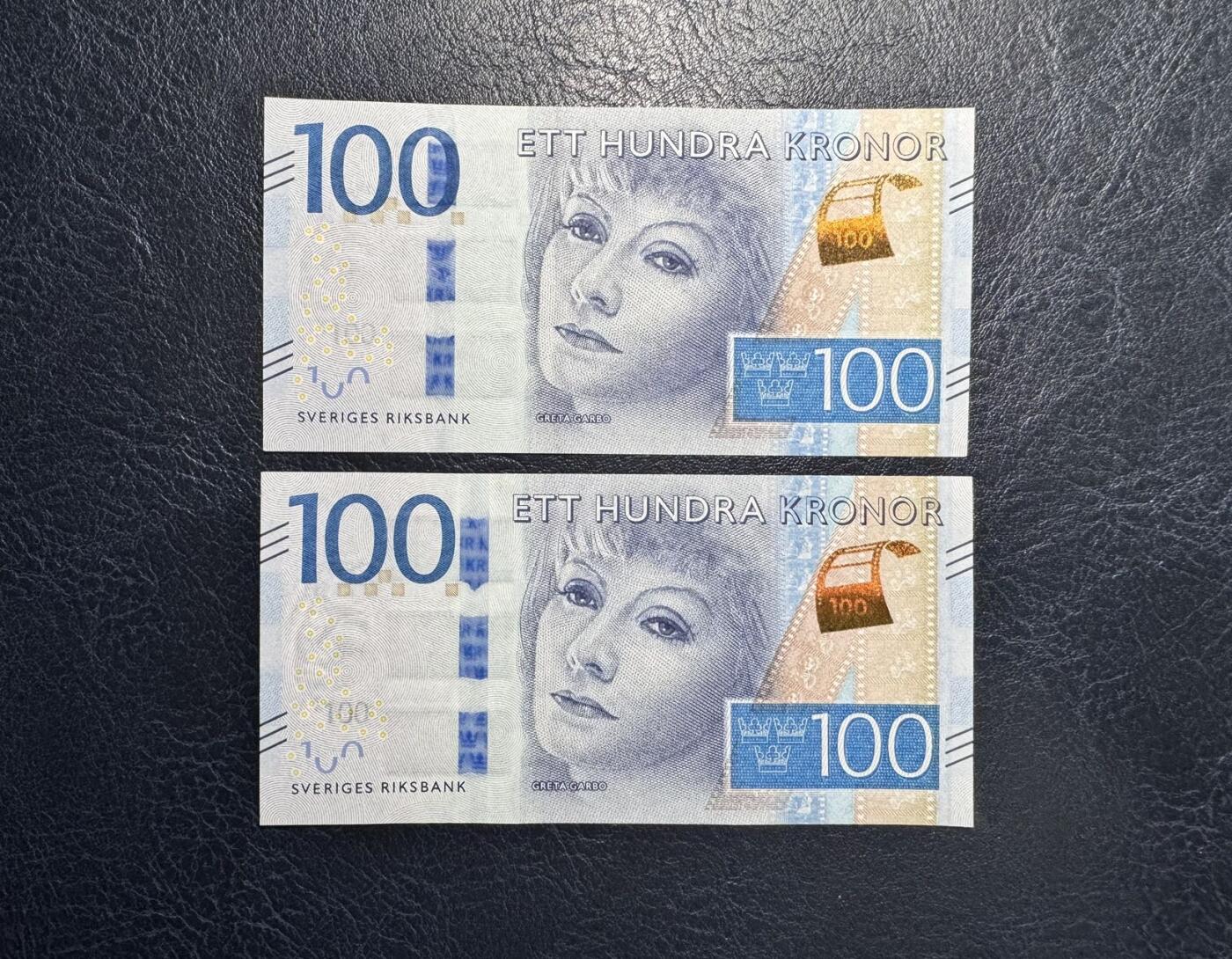 收藏联盟Quantum Auction 第353期拍卖  瑞典2016年100克朗两张 品相UNC 女星葛泰丽.嘉宝