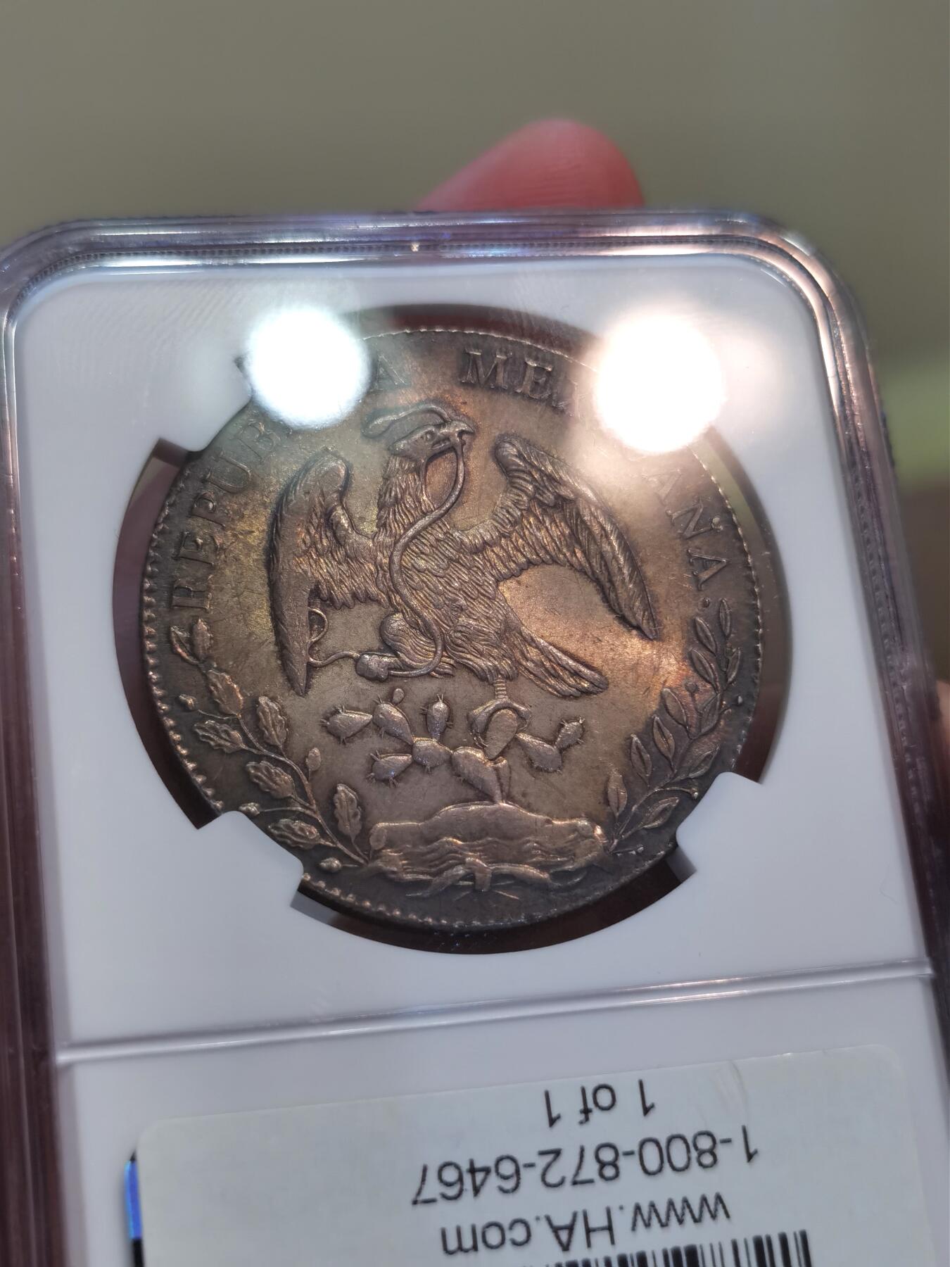 【麦稀奇世界钱币展】博洋堂“流萤染夏”六月精品专场暨第081期（全场包邮） NGC MS63 墨西哥1891年GO RS版花边鹰洋 NGC亚军分，黑五彩好状态，实物很漂亮