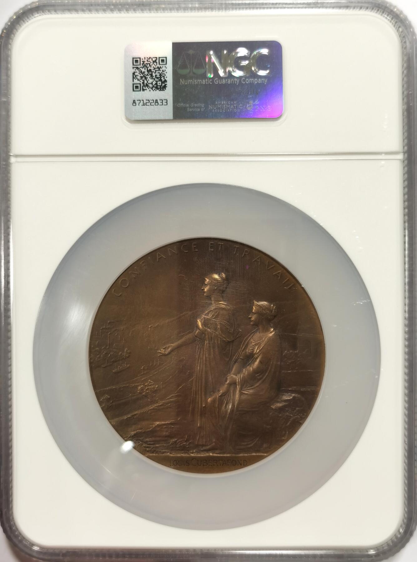 【麦稀奇世界钱币展】博洋堂“流萤染夏”六月精品专场暨第081期（全场包邮） 1900年法国法兰西银行百年铜章，NGC MS64BN，直径68mm