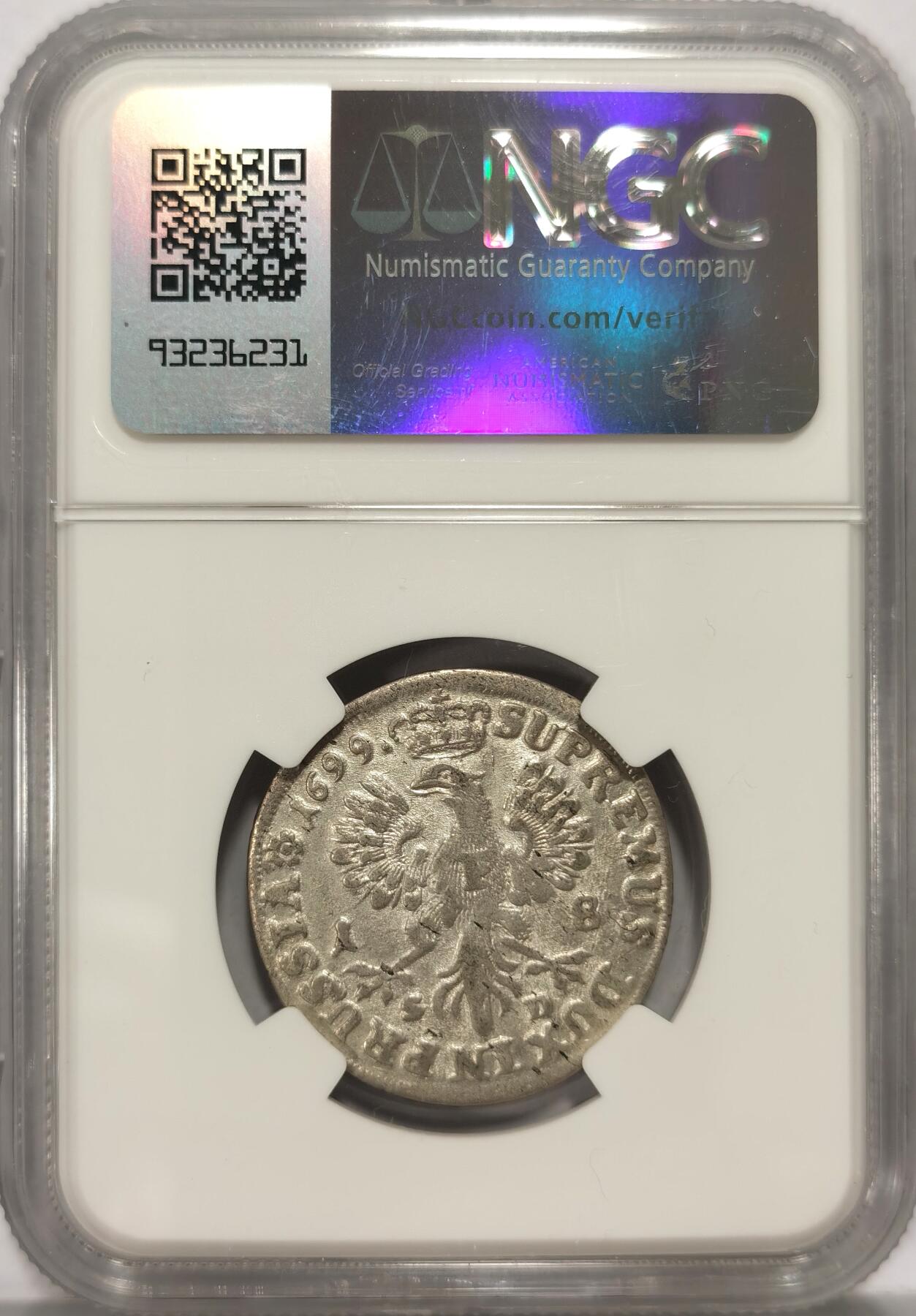 博洋堂“夏光旖旎”7月精品专场暨第085期（全场包邮） NGC AU55 德国勃兰登堡-普鲁士1699年18格罗申银币