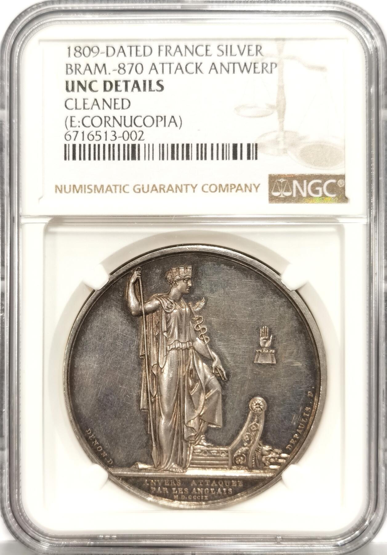 【麦稀奇世界钱币展】博洋堂“流萤染夏”六月精品专场暨第081期（全场包邮） NGC UNCD 法国1809年拿破仑战争银章系列，极少见的品种，这个品相没给分可惜，大热门升值潜力大的拿破仑银章，错过不在