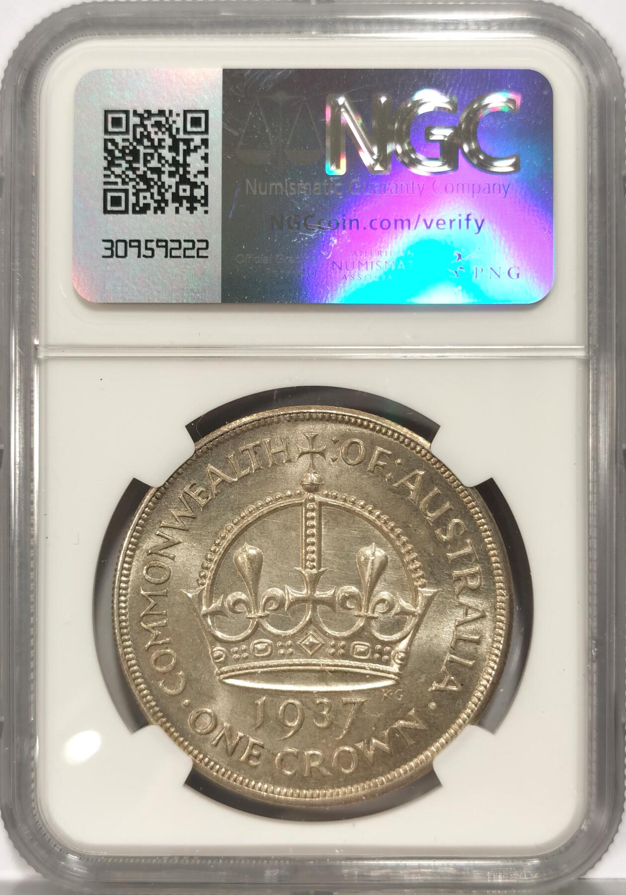 【麦稀奇世界钱币展】博洋堂“流萤染夏”六月精品专场暨第081期（全场包邮） NGC MS62 澳大利亚1937年皇冠克朗大银币 全银光的高银克朗 凝霜初打 铸纹丝滑可见