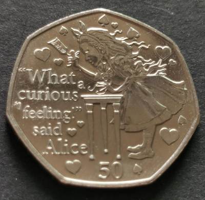 外国散币20240615场次（中拍皆有赠品），每周两拍，可寄存 - 英属马恩岛爱丽丝梦游仙境-爱丽丝50便士纪念币