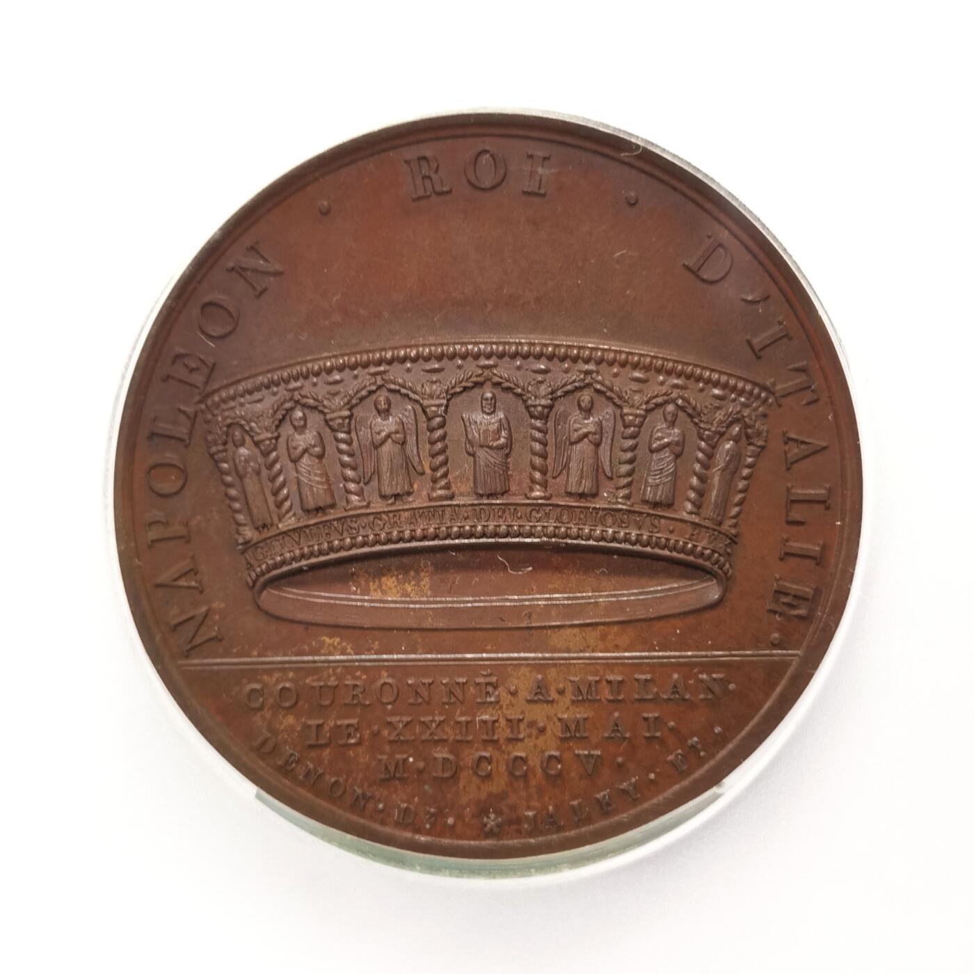 【麦稀奇世界钱币展】博洋堂“流萤染夏”六月精品专场暨第081期（全场包邮） PCGS SP64 法国1805年拿破仑一世米兰大加冕原铸铜章 铁王冠 纪念拿破仑米兰大教堂加冕意大利国王 稀少品种