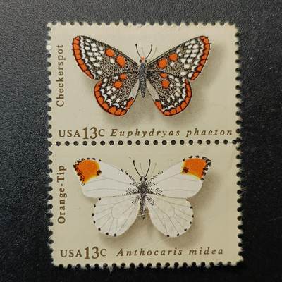 ↓君缘收藏122期☞钱币邮品↓无佣金、可寄存、满10元包邮  - 美国邮票，1977年 蝴蝶邮票2枚