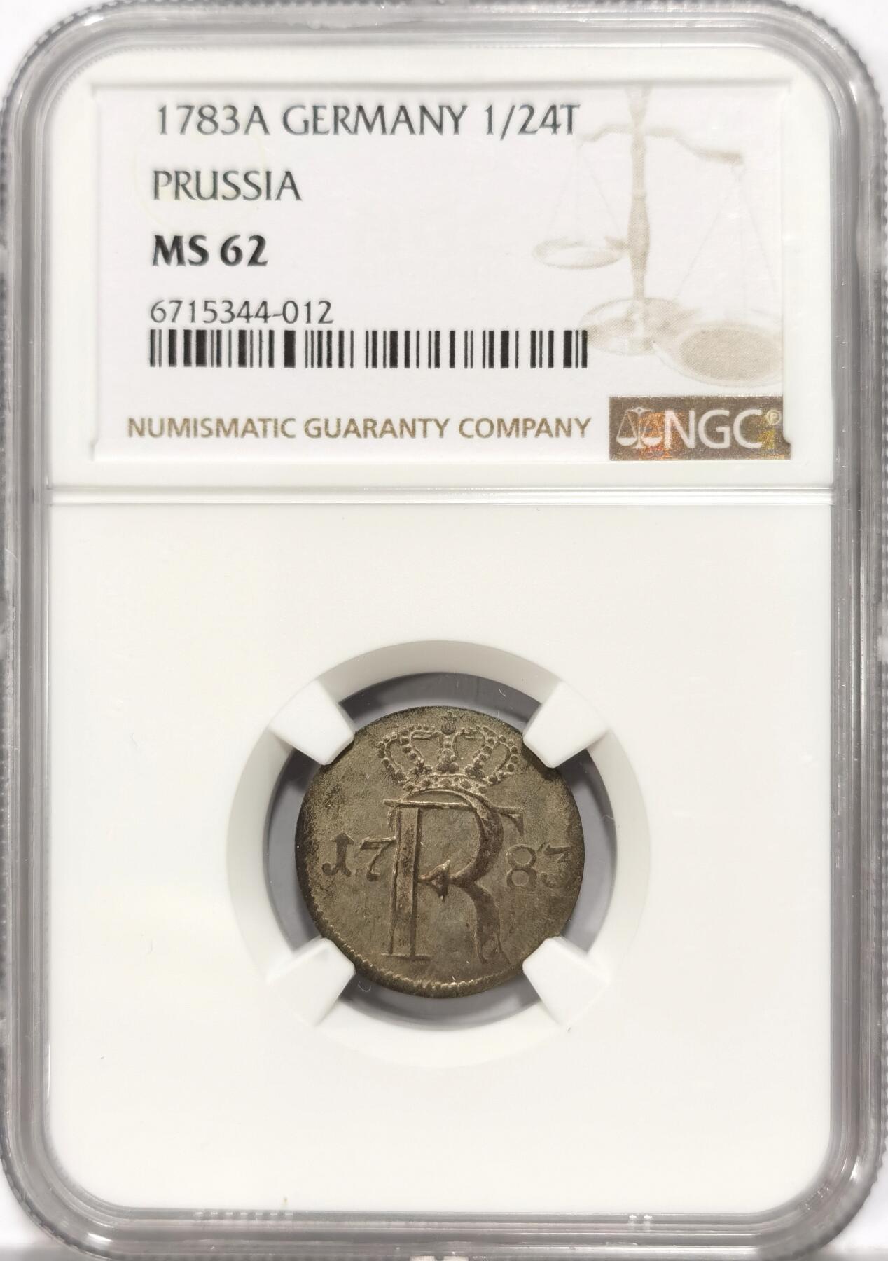 【麦稀奇世界钱币展】博洋堂“流萤染夏”六月精品专场暨第081期（全场包邮） NGC MS62 德国普鲁士1783年1/24泰勒银币