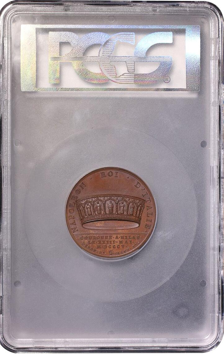 【麦稀奇世界钱币展】博洋堂“流萤染夏”六月精品专场暨第081期（全场包邮） PCGS SP64 法国1805年拿破仑一世米兰大加冕原铸铜章 铁王冠 纪念拿破仑米兰大教堂加冕意大利国王 稀少品种