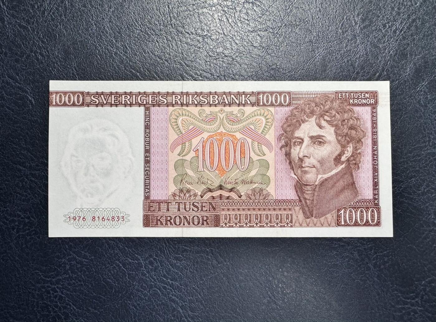 收藏联盟Quantum Auction 第353期拍卖  瑞典1976年1000克朗 品相AU+  卡尔十四世  初版年份 稀少