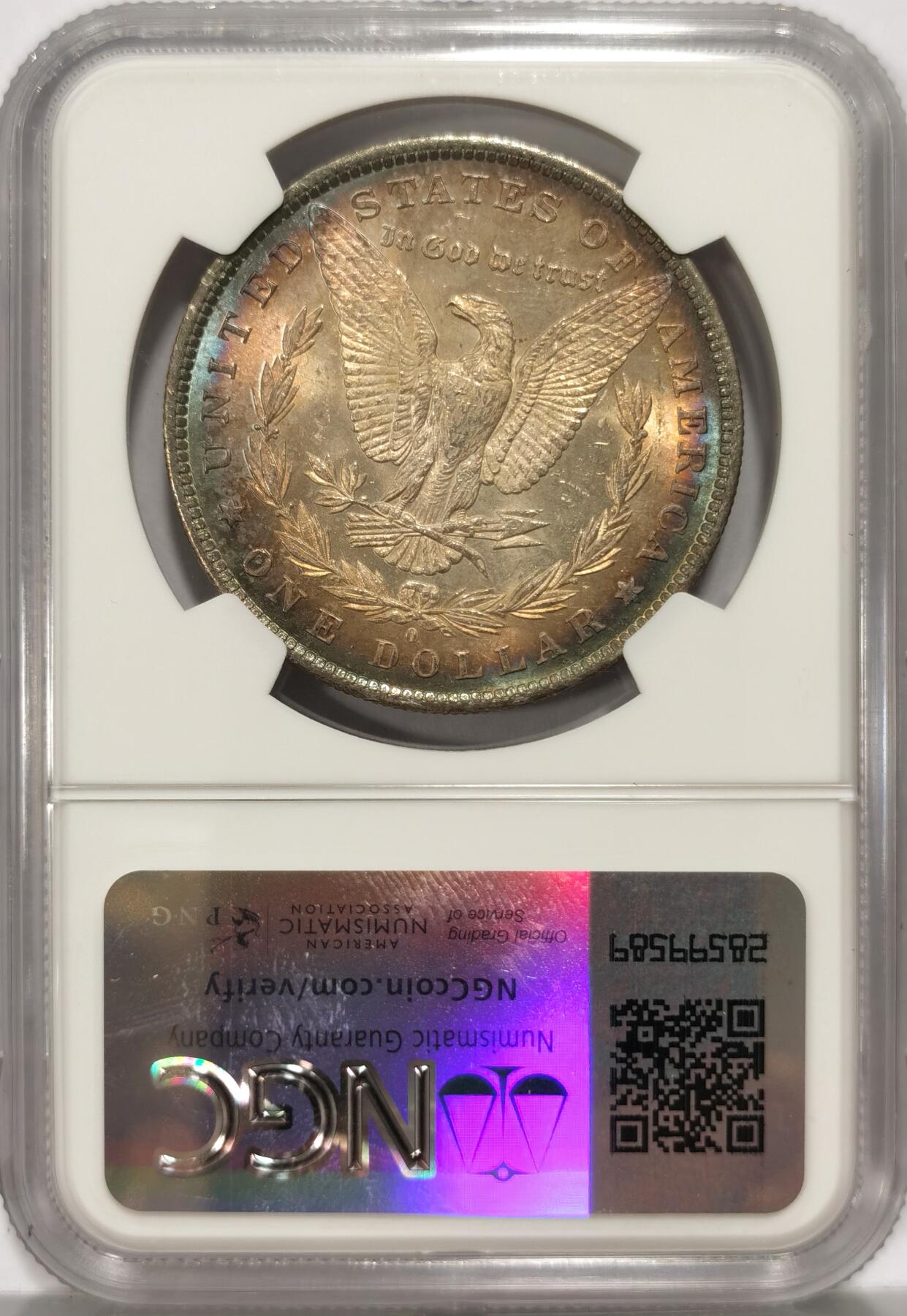 【麦稀奇世界钱币展】博洋堂“流萤染夏”六月精品专场暨第081期（全场包邮） NGC MS63 美国1884年O版摩根大银币，极品渐进环彩