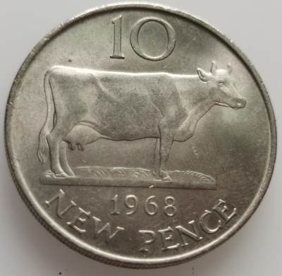 外国散币20240615场次（中拍皆有赠品），每周两拍，可寄存 - 根西1968年币值改革首年奶牛10便士