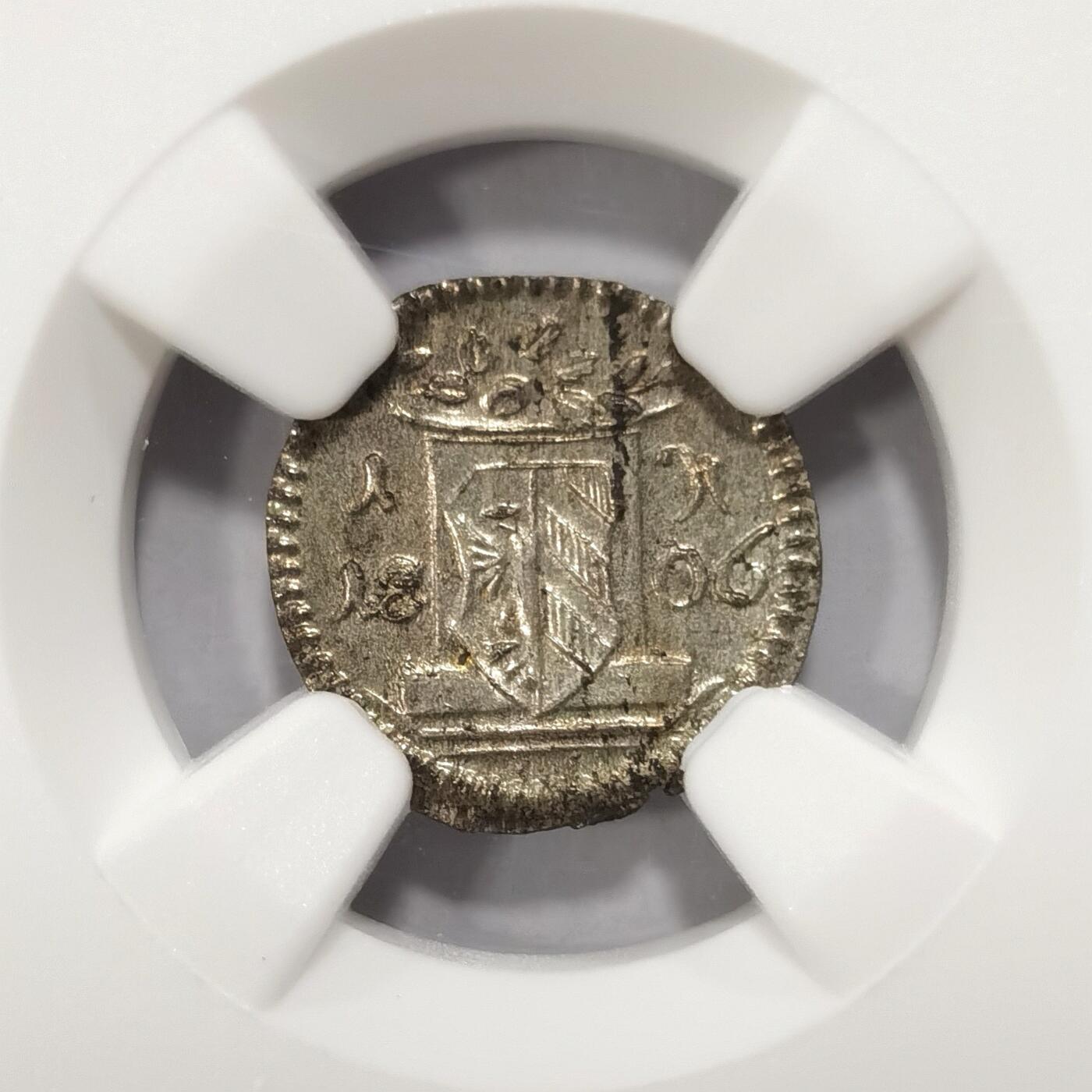 【麦稀奇世界钱币展】博洋堂“流萤染夏”六月精品专场暨第081期（全场包邮） NGC MS63 德国纽伦堡1806年1芬尼小银币