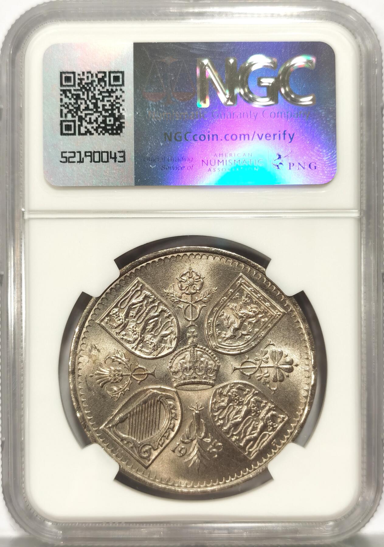 【麦稀奇世界钱币展】博洋堂“流萤染夏”六月精品专场暨第081期（全场包邮） NGC MS64 英国1953年伊丽莎白二世登基纪念克朗