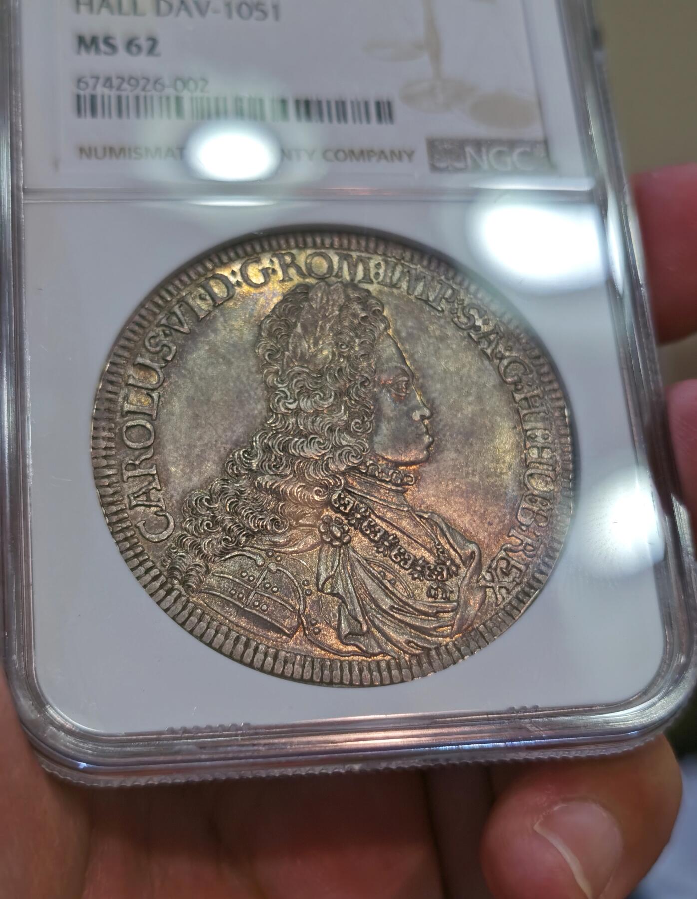 【麦稀奇世界钱币展】博洋堂“流萤染夏”六月精品专场暨第081期（全场包邮） NGC MS62 神罗奥地利1716/5年哈布斯堡王朝卡洛斯六世泰勒 经典老包浆 N榜冠军分