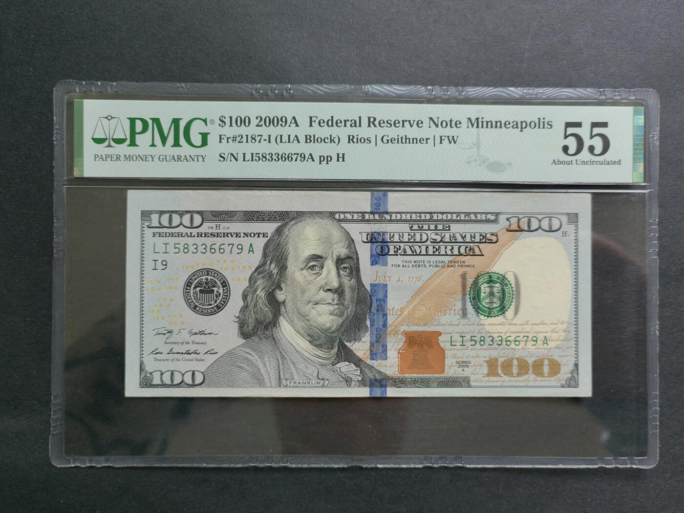 外币专场20240615第八场 美国2009A年 100美元 I银行号，PMG评级