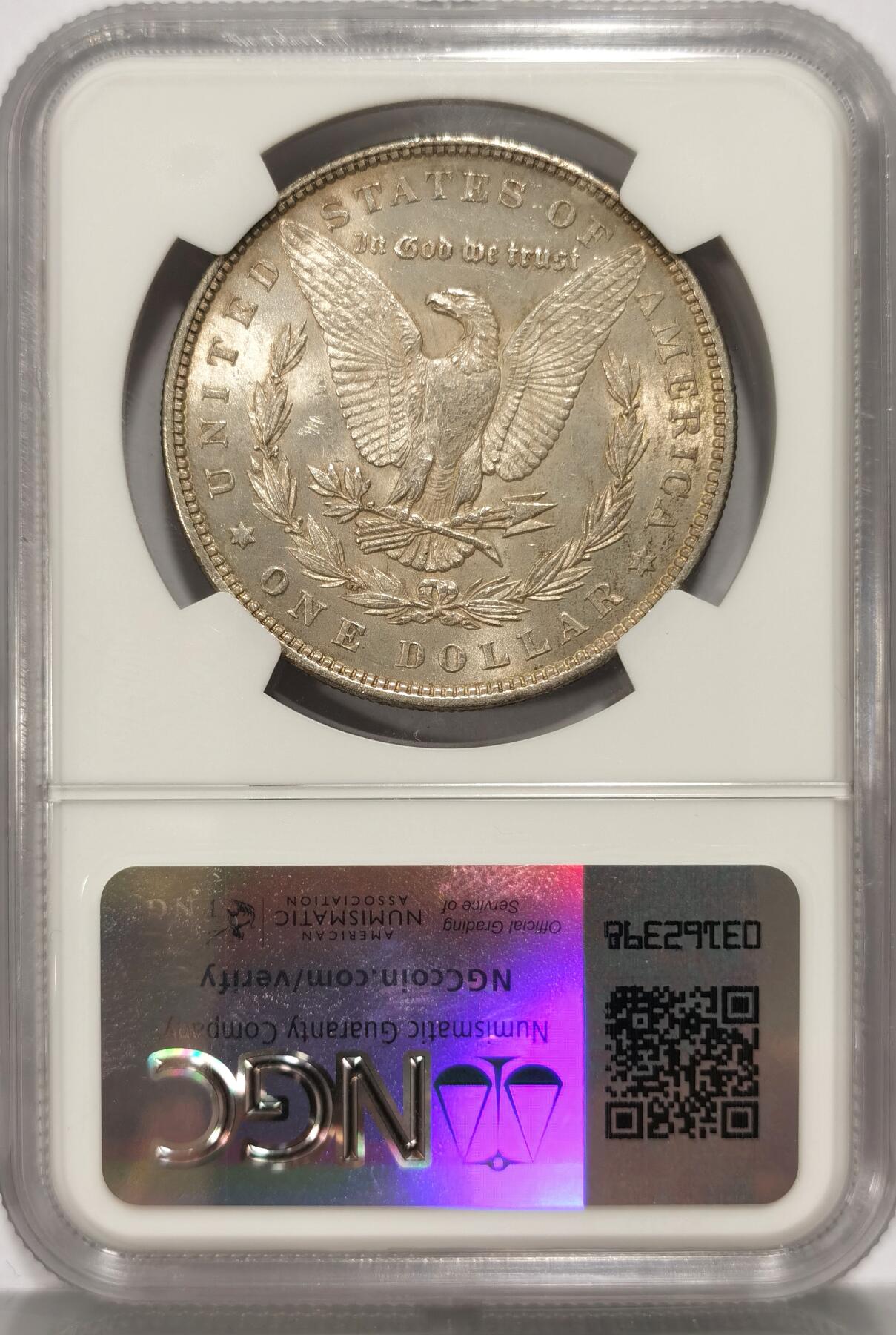 【麦稀奇世界钱币展】博洋堂“流萤染夏”六月精品专场暨第081期（全场包邮） NGC MS63 美国1879年摩根大银币，早期年份，均匀淡彩包浆