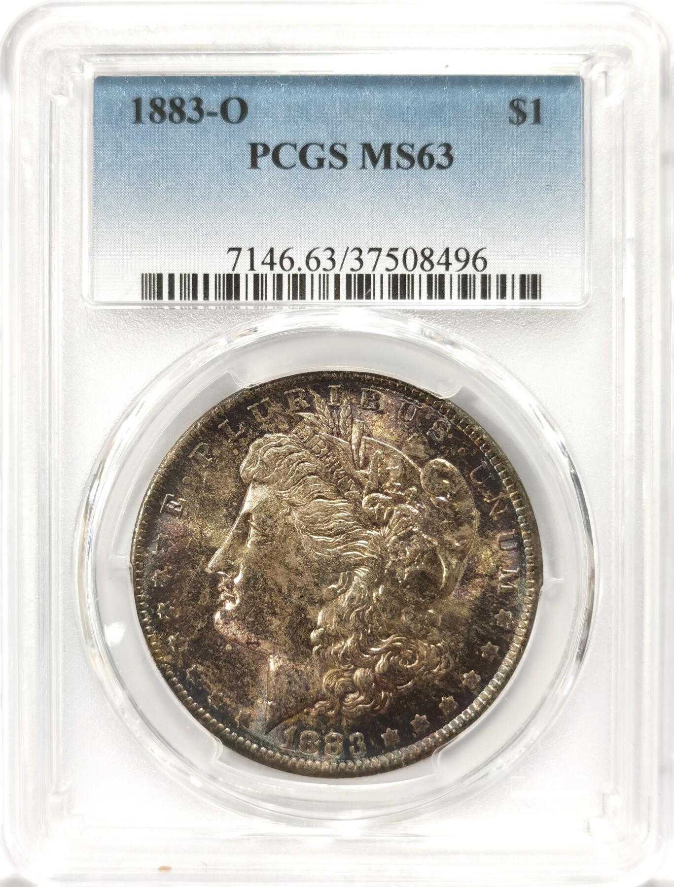 【麦稀奇世界钱币展】博洋堂“流萤染夏”六月精品专场暨第081期（全场包邮） PCGS MS63 1883年美国摩根银币O版 黑五彩，包浆入骨