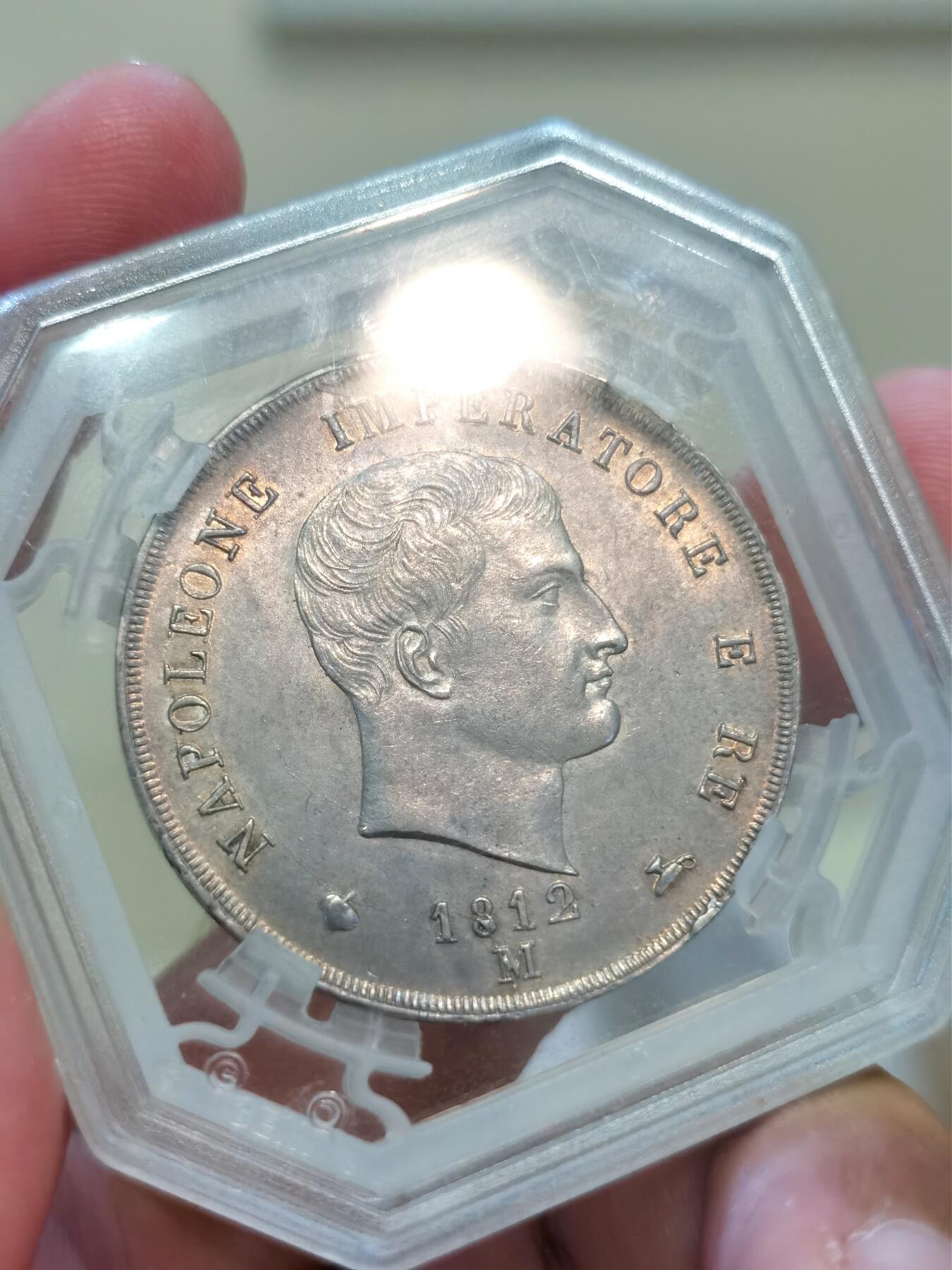 【麦稀奇世界钱币展】博洋堂“流萤染夏”六月精品专场暨第081期（全场包邮） GENE-AU58 意大利王国拿破仑 1812年M 5里拉 淡彩粉光