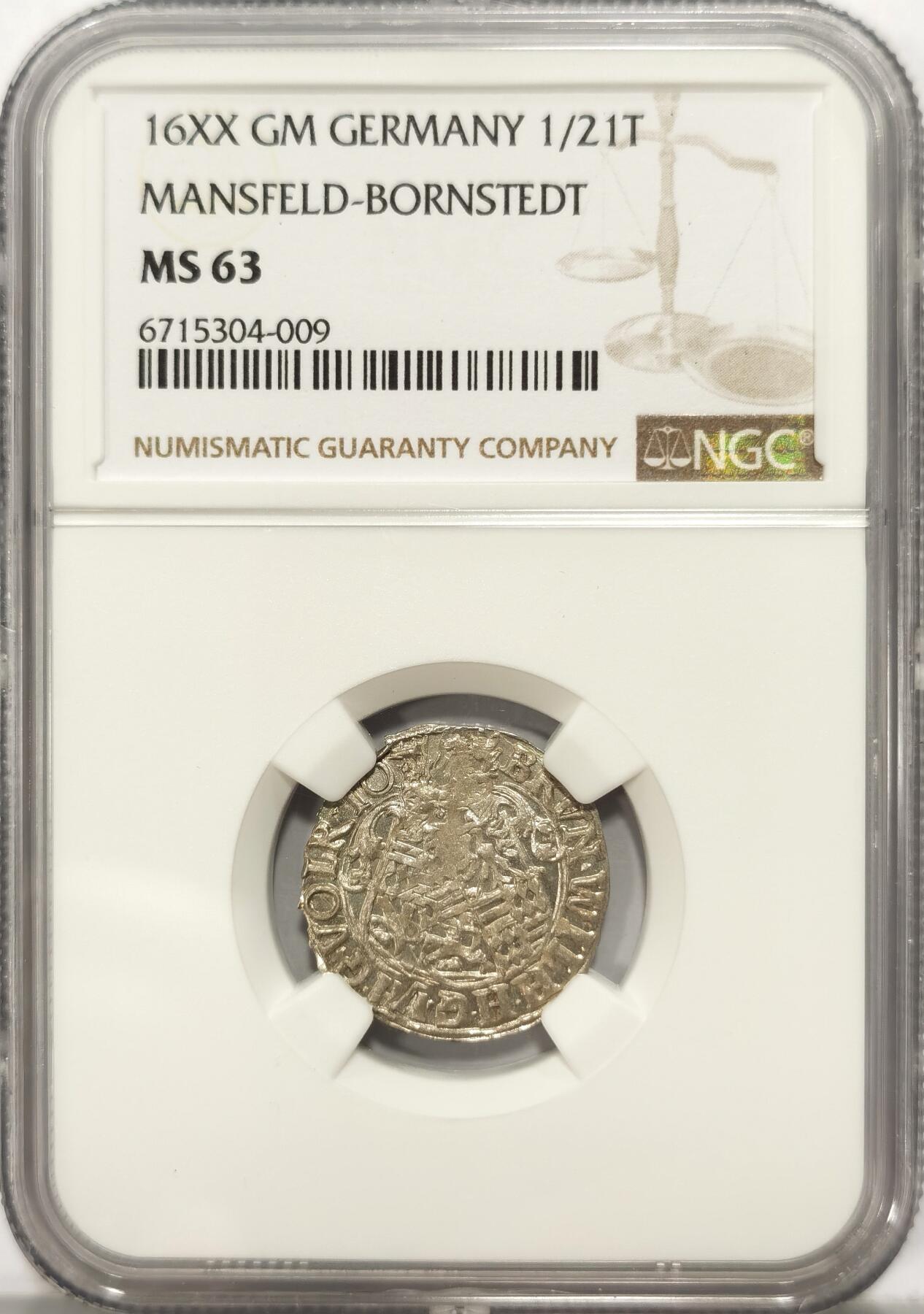 【麦稀奇世界钱币展】博洋堂“流萤染夏”六月精品专场暨第081期（全场包邮） NGC MS63 德国曼斯费尔德-博恩施泰特16XX年1/21泰勒银币