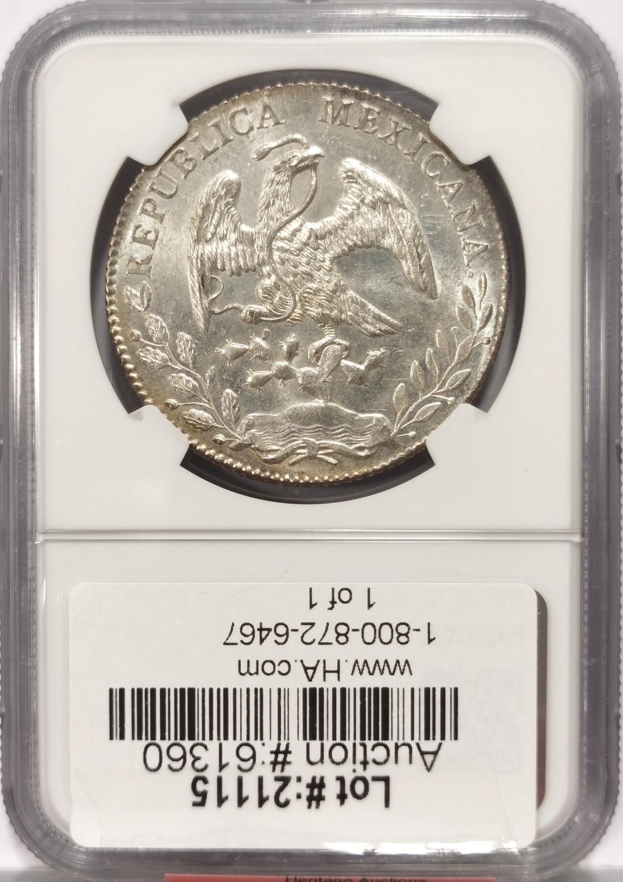 【麦稀奇世界钱币展】博洋堂“流萤染夏”六月精品专场暨第081期（全场包邮） NGC MS63 墨西哥1894年GO RS版花边鹰洋，原光深打