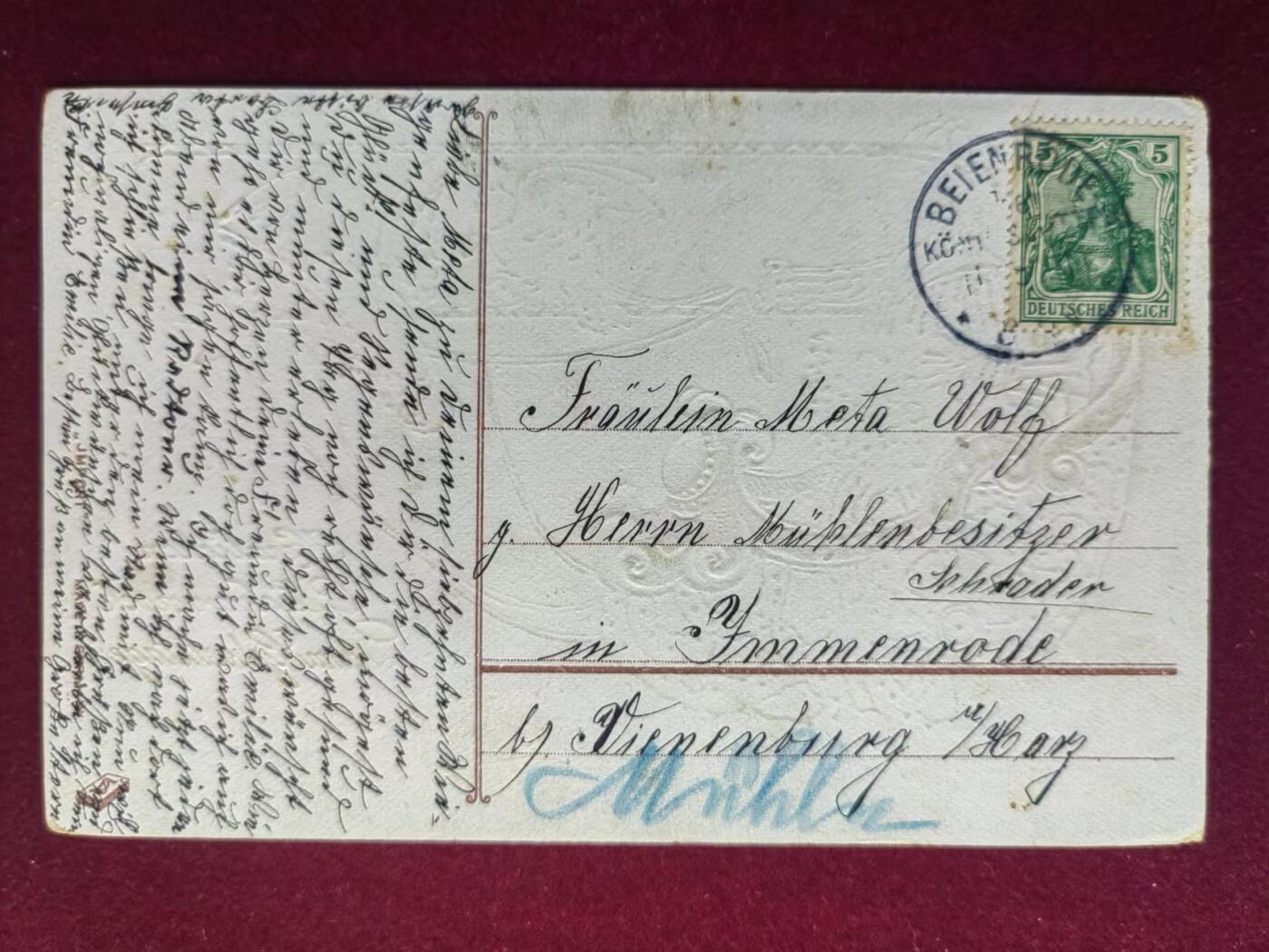 联合阁邮币社™ ——“古典明信片专场” 1911年-送信儿（实寄、全压花、小瑕疵）