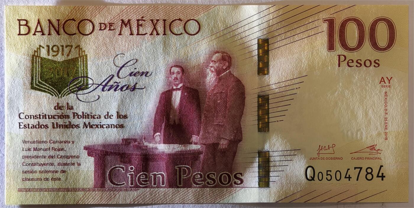 紫瑗钱币——第365期拍卖——纸币场 墨西哥 2017年 宪法颁布100周年 纪念钞 100比索 UNC