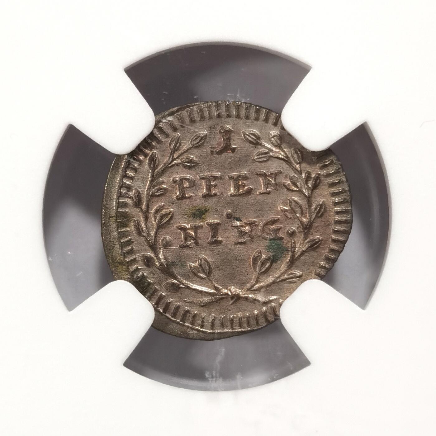 【麦稀奇世界钱币展】博洋堂“流萤染夏”六月精品专场暨第081期（全场包邮） NGC MS63 德国雷根斯堡1759年双钥匙1芬尼小银币