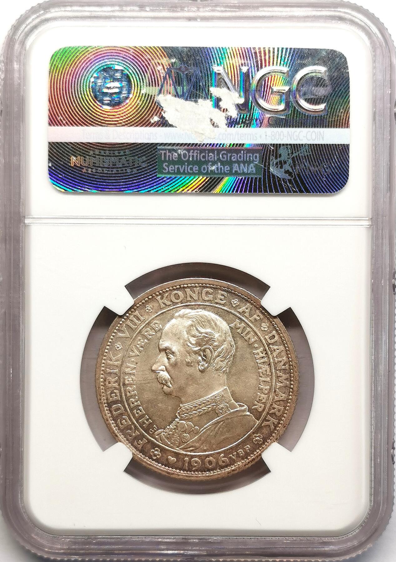 凡希社世界钱币微拍第二百七十三期 1906丹麦加冕纪念2克朗NGC-MS64