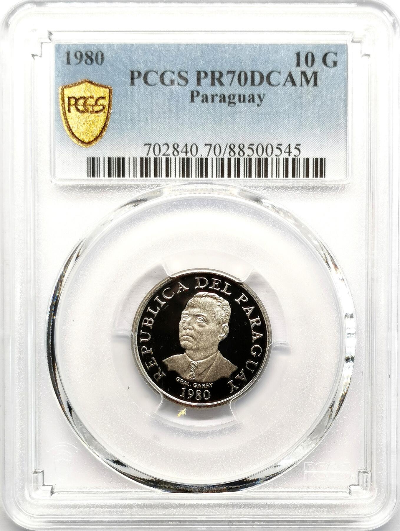 凡希社世界钱币微拍第二百七十三期 1980巴拉圭Gral纪念10G精铸PCGS-PR70DCAM，铸造仅1000枚！