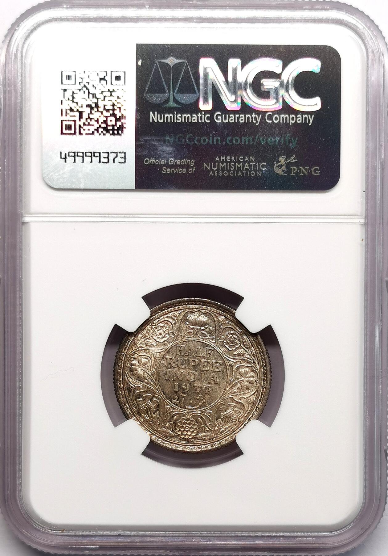 凡希社世界钱币微拍第二百七十三期 1934英属印度乔五1/2卢比NGC-MS63