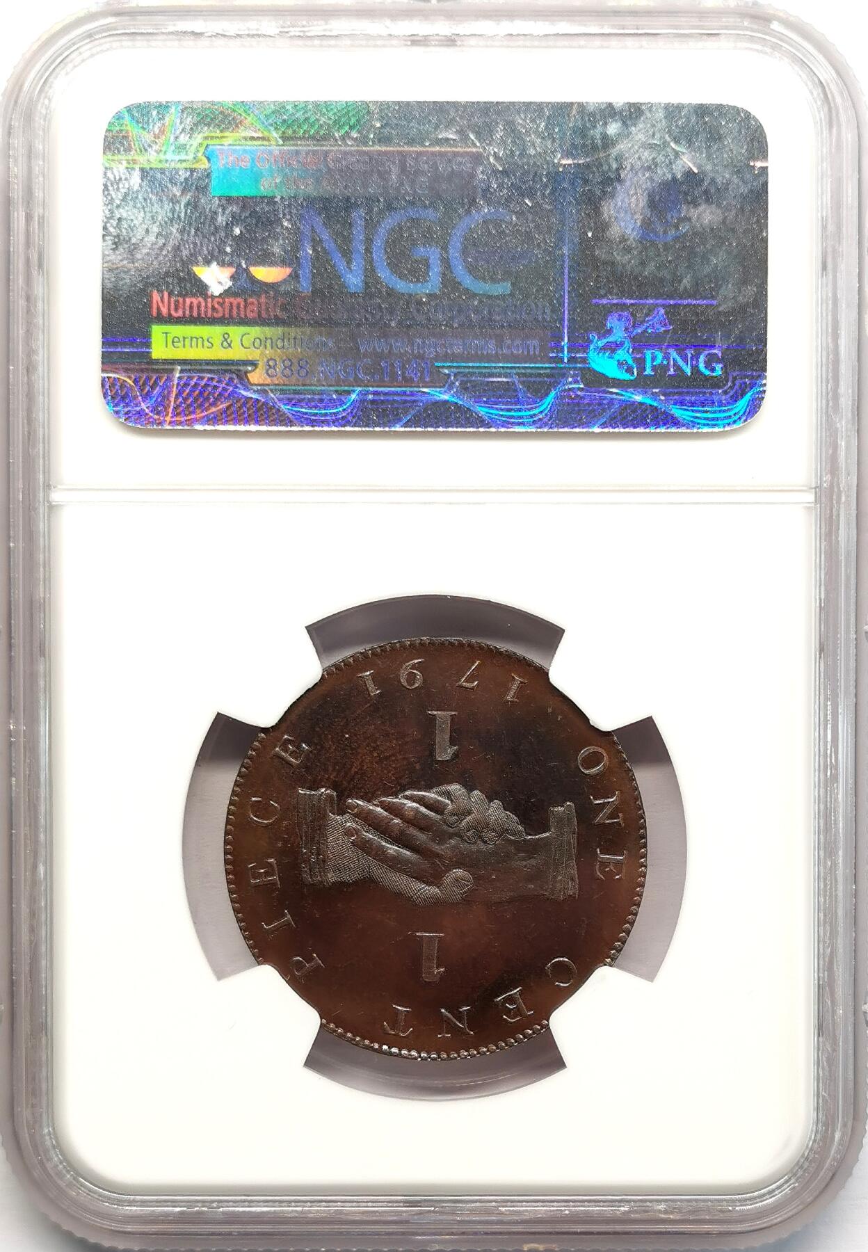 凡希社世界钱币微拍第二百七十三期 荐！1791塞拉利昂狮子饮水1分铜币精铸NGC-PF64BN，殖民地经典款，SOHO铸造！