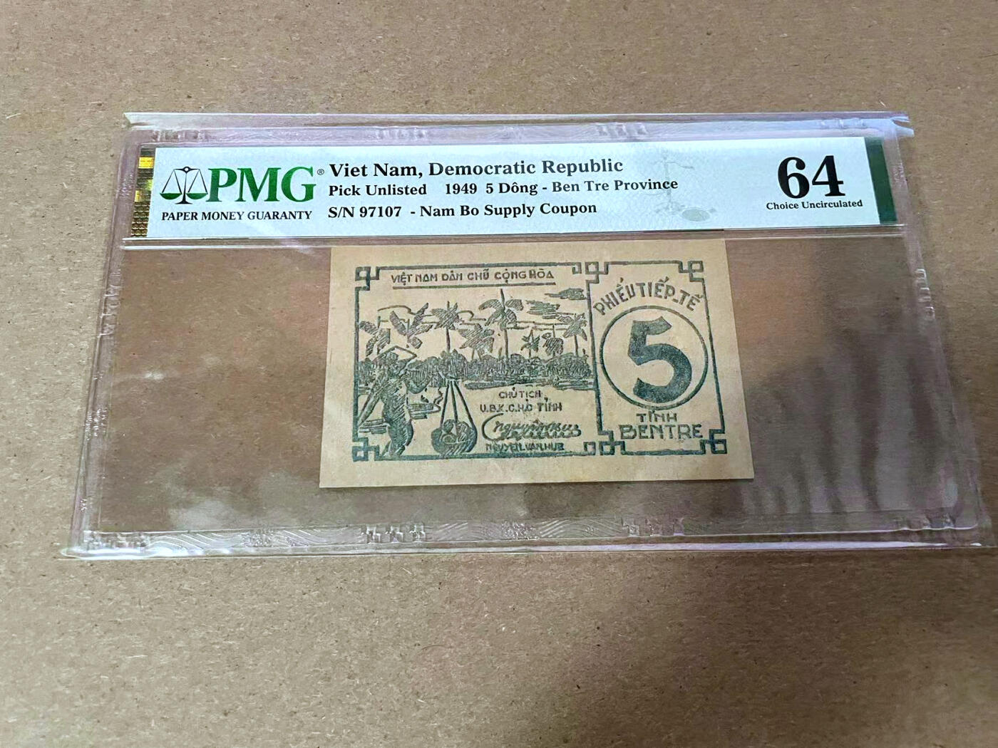 【Blue Auction】✨世界纸币精拍第492期【精】 越南 1949年5盾 草纸钞 PMG64