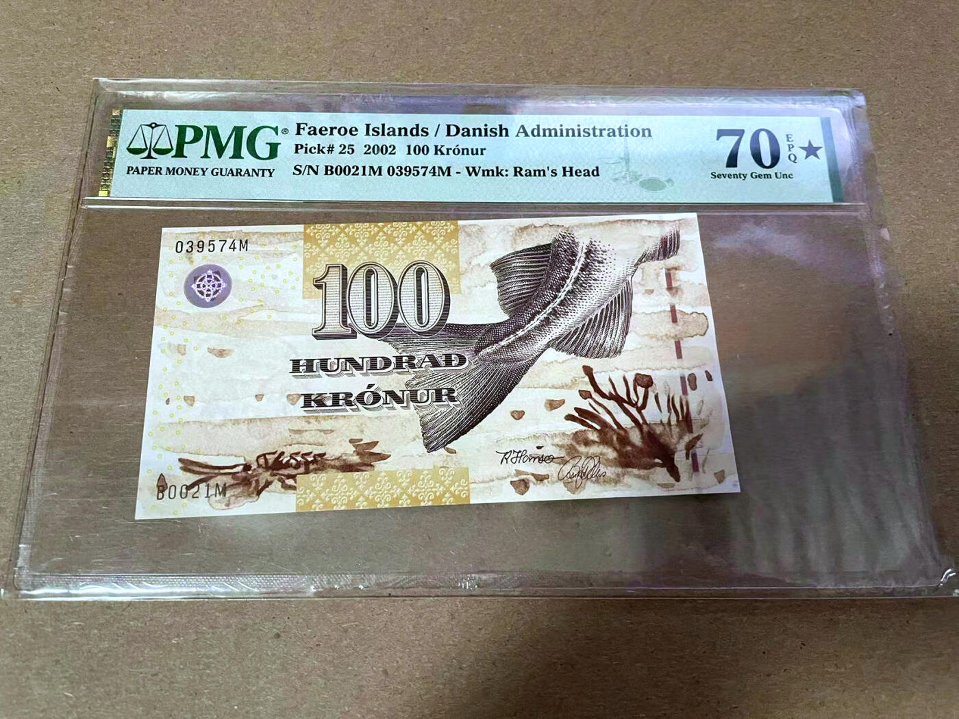 【Blue Auction】✨世界纸币精拍第492期【精】 【初版冠军分】法罗群岛 2002年100克朗 PMG70EPQ 星星