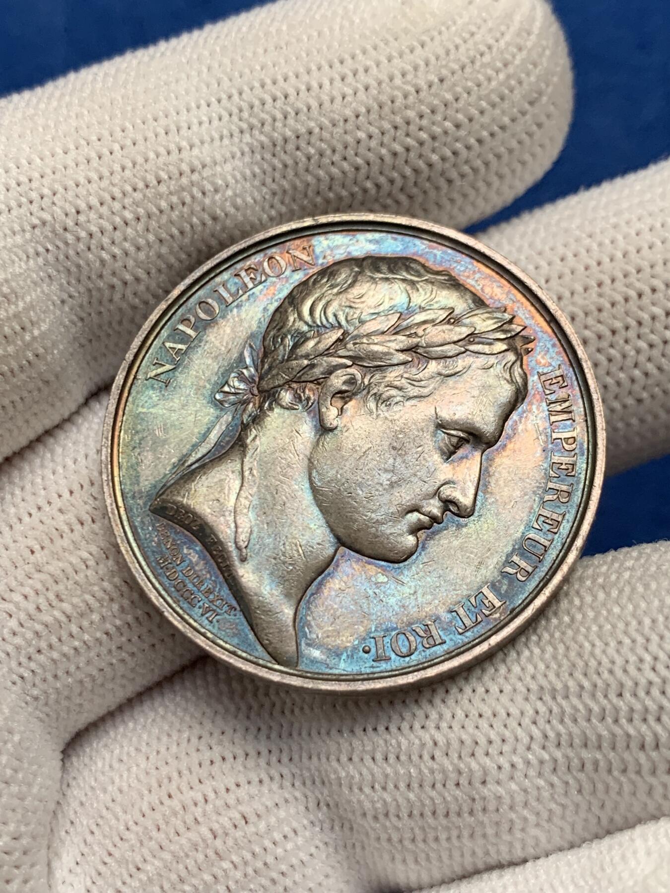 《竞宝斋》第281场- 周日，周一 ，周二3场连拍 （全场包邮） 法国银质jeton，拿破仑头像鲁昂市政厅，14.97g，32mm，早期光边原铸