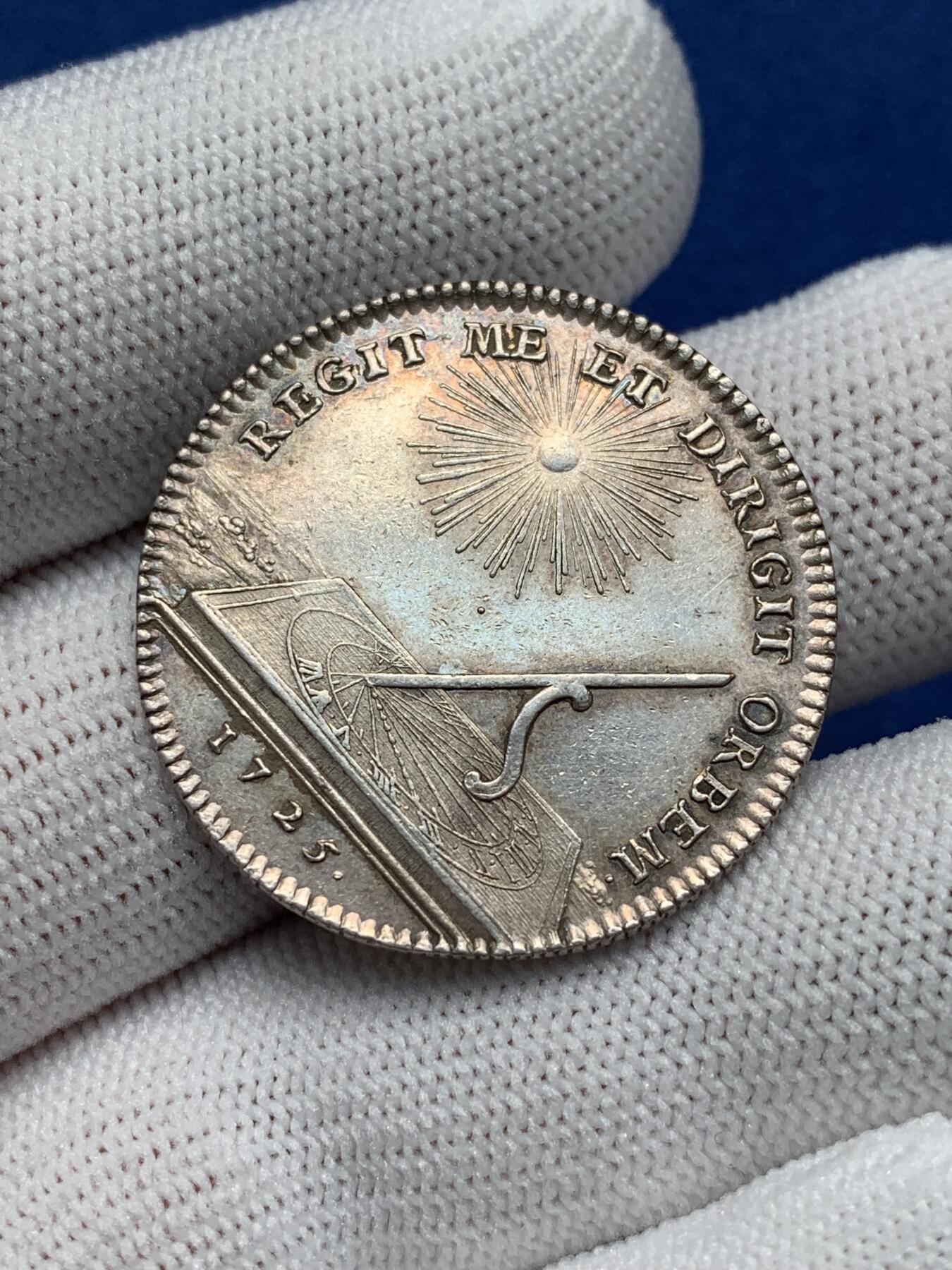 《竞宝斋》第281场- 周日，周一 ，周二3场连拍 （全场包邮） 法国银质代币，1725年勃艮第纪念国王成年，10.61g，30.6mm