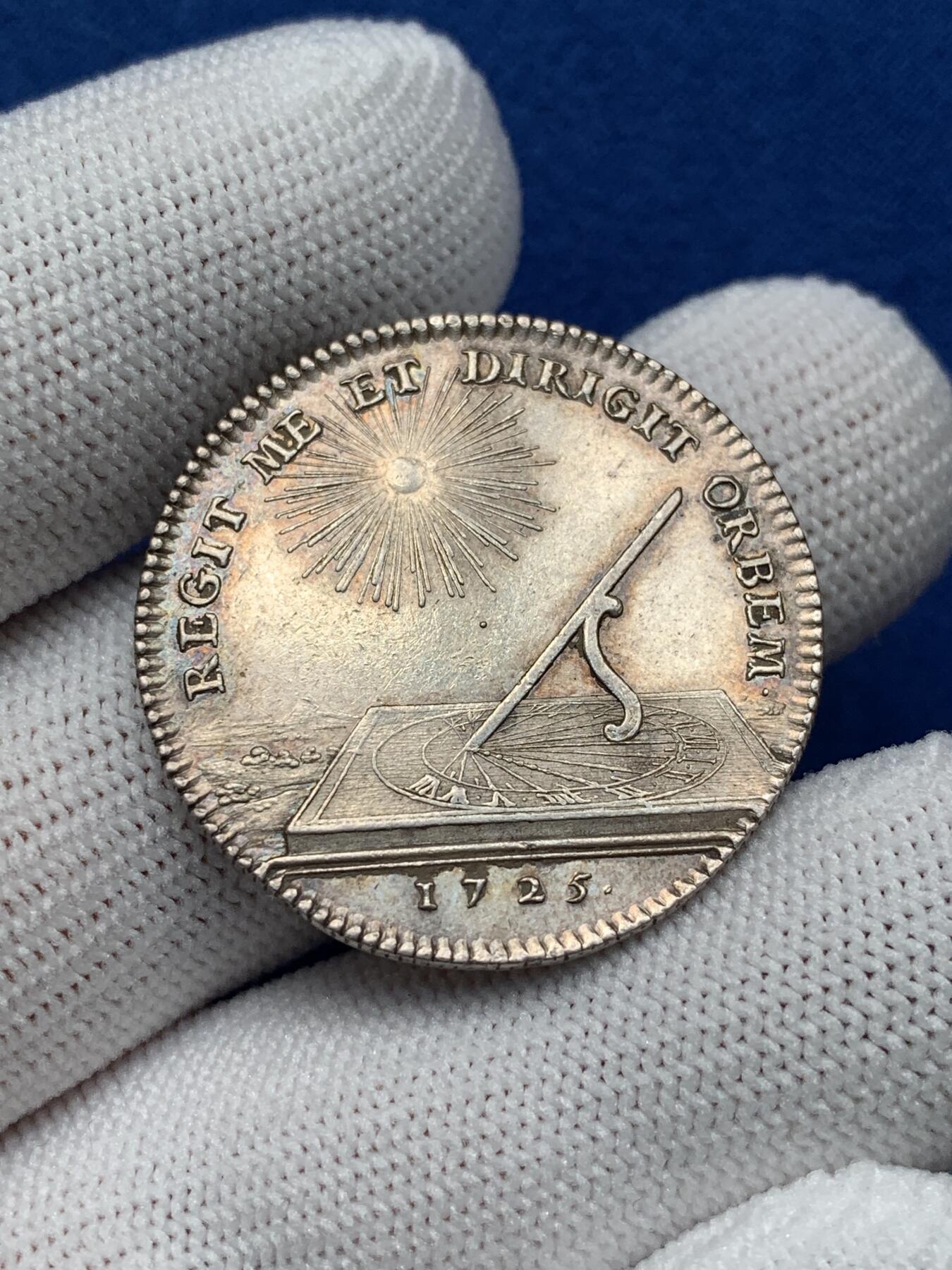 《竞宝斋》第281场- 周日，周一 ，周二3场连拍 （全场包邮） 法国银质代币，1725年勃艮第纪念国王成年，10.61g，30.6mm