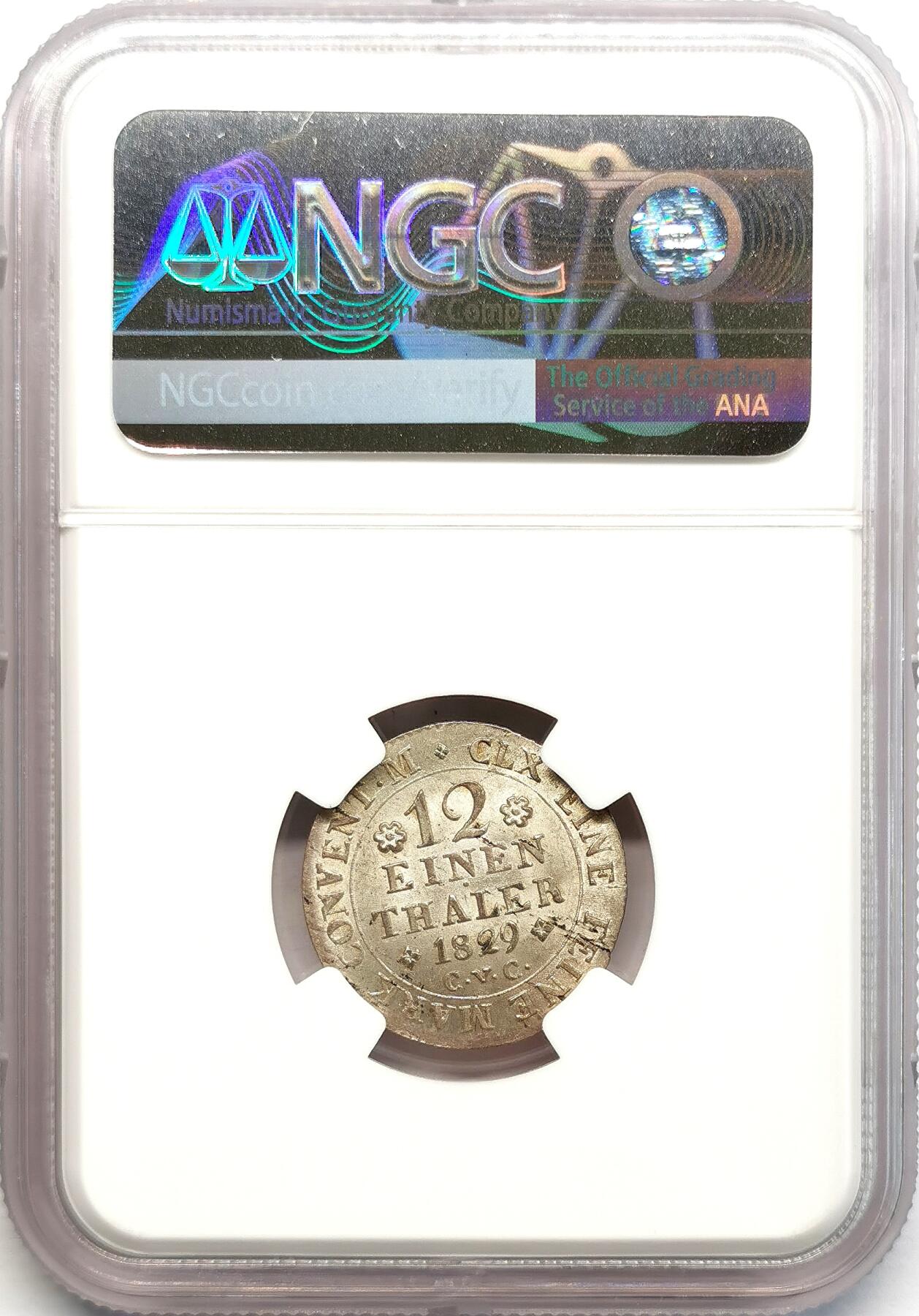 凡希社世界钱币微拍第二百七十三期 1829布伦瑞克-沃芬伯特飞马1/12泰勒NGC-MS64，罕见的原光品相！