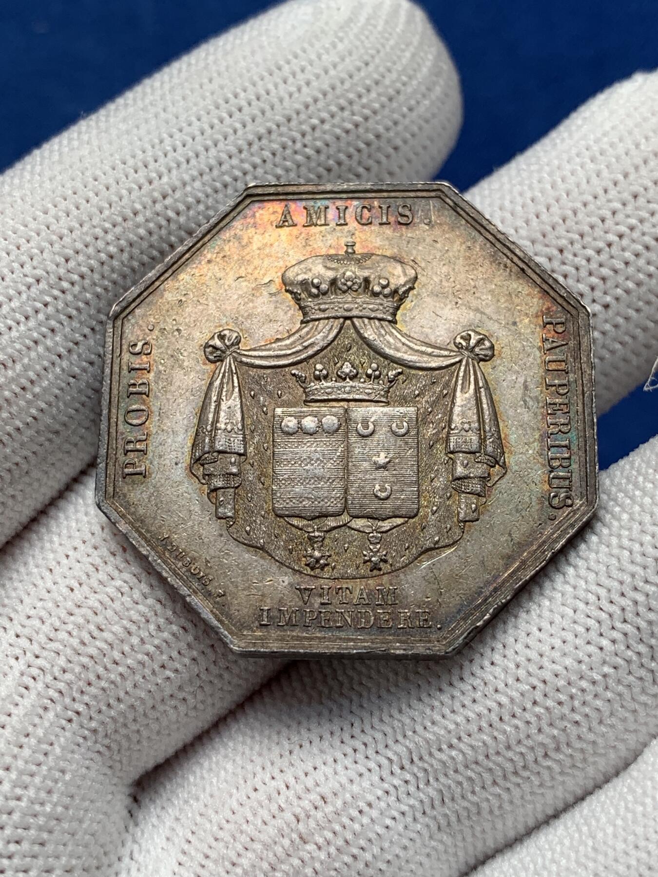 《竞宝斋》第281场- 周日，周一 ，周二3场连拍 （全场包邮） 法国1818年欧洲和卢瓦尔（十字架房子）皇室联姻八角银章JETON，34.2mm，19.65克，1832年以前无边铭