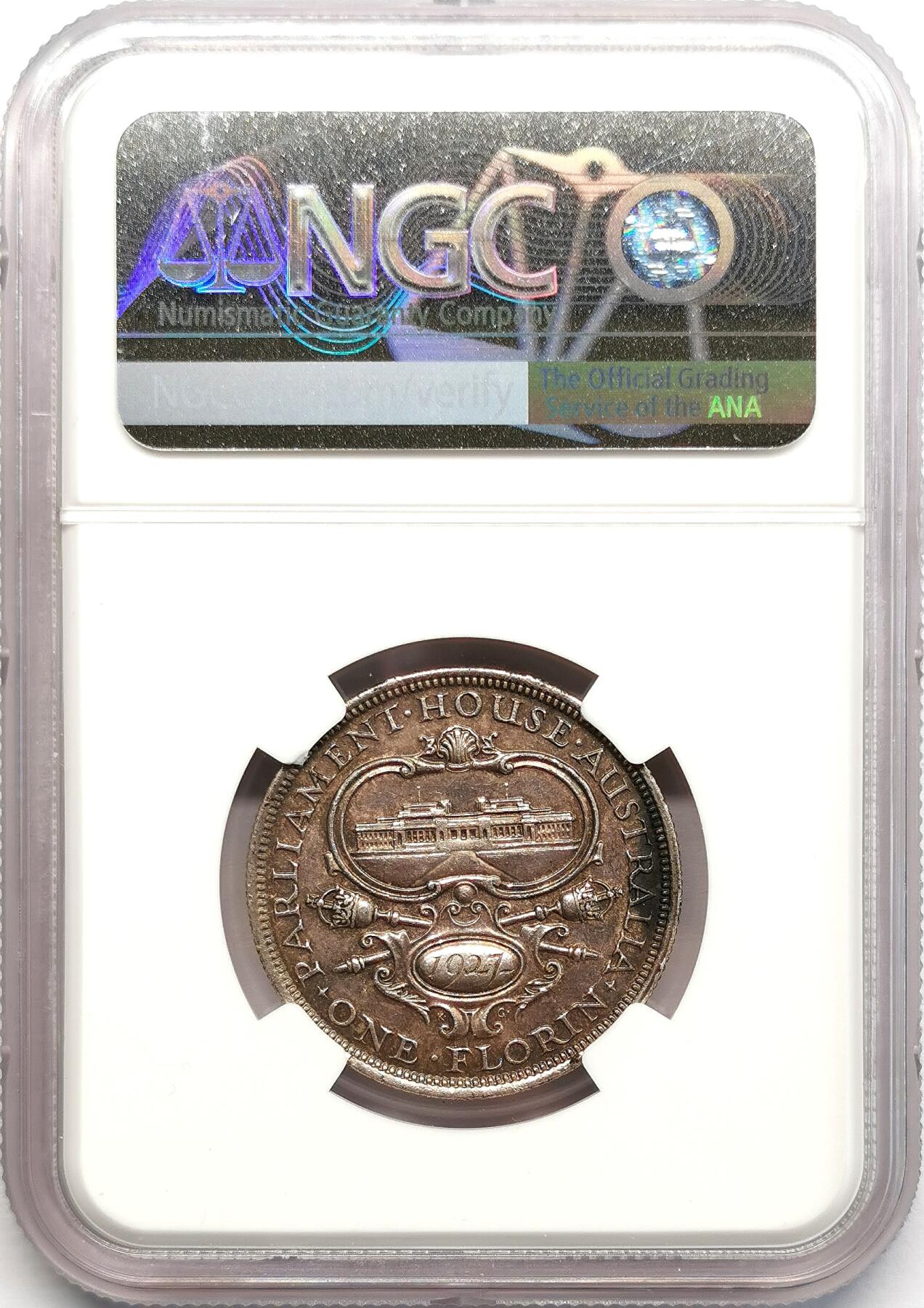 凡希社世界钱币微拍第二百七十三期 1927澳大利亚议会大厦纪念佛罗林NGC-AU55